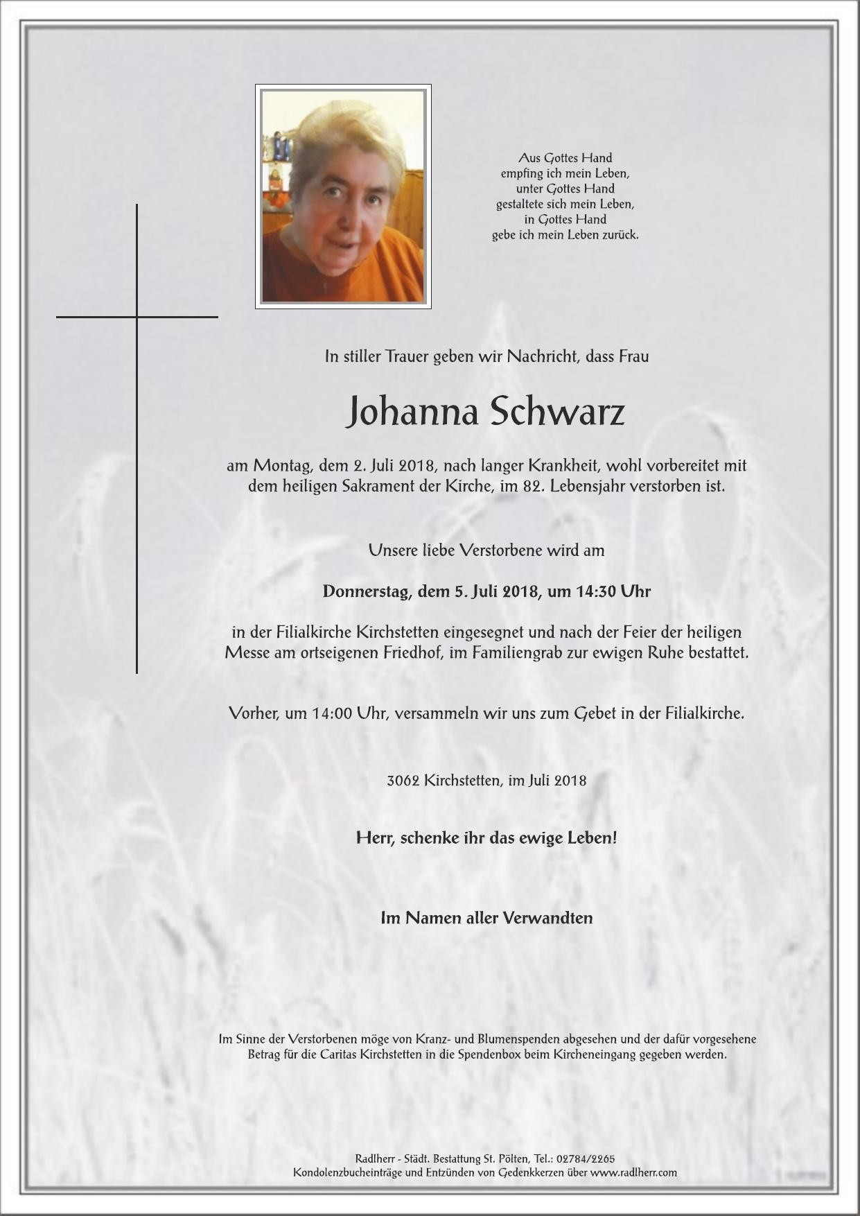 Traueranzeige von Johanna Schwarz