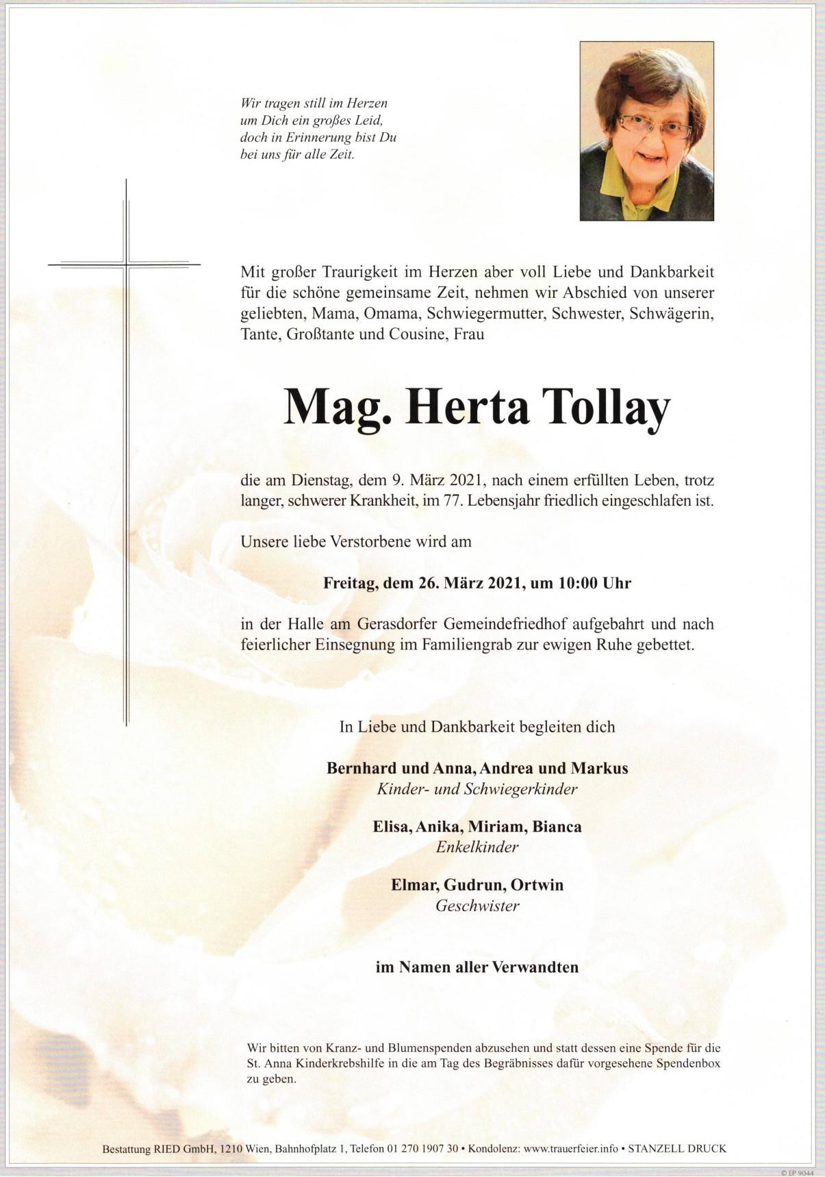 Traueranzeige von Mag. Herta Tollay