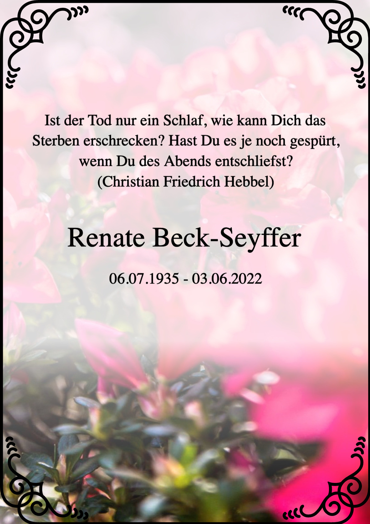 Traueranzeige von Renate Beck-Seyffer