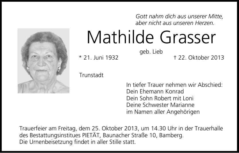 Traueranzeige von Mathilde Grasser