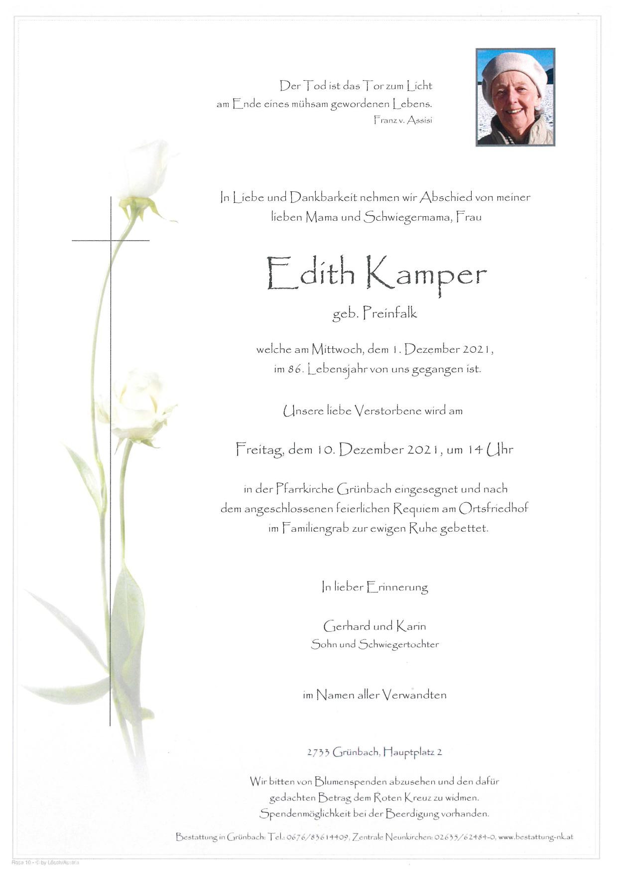 Traueranzeige von Edith Kamper