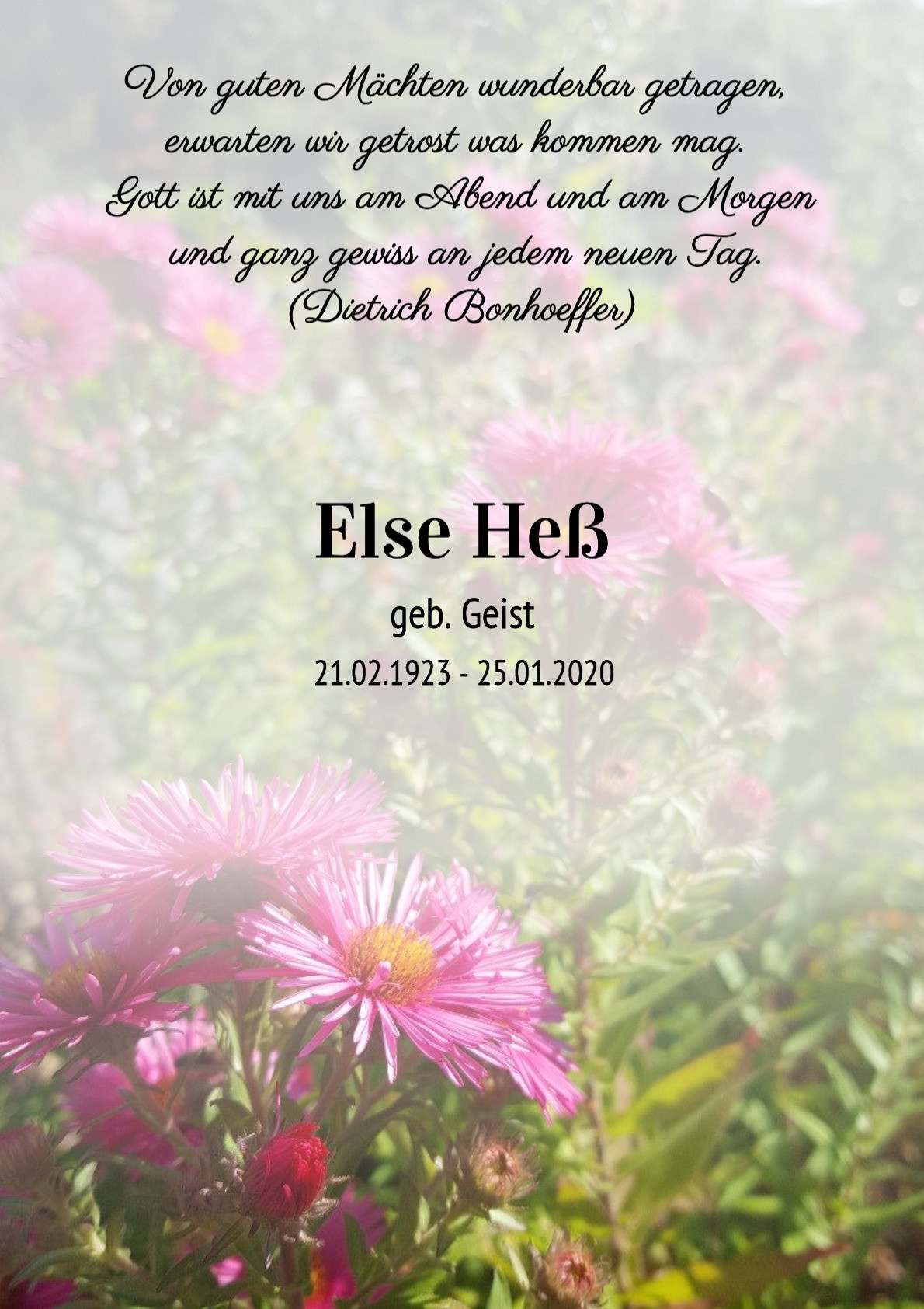 Traueranzeige von Else Heß