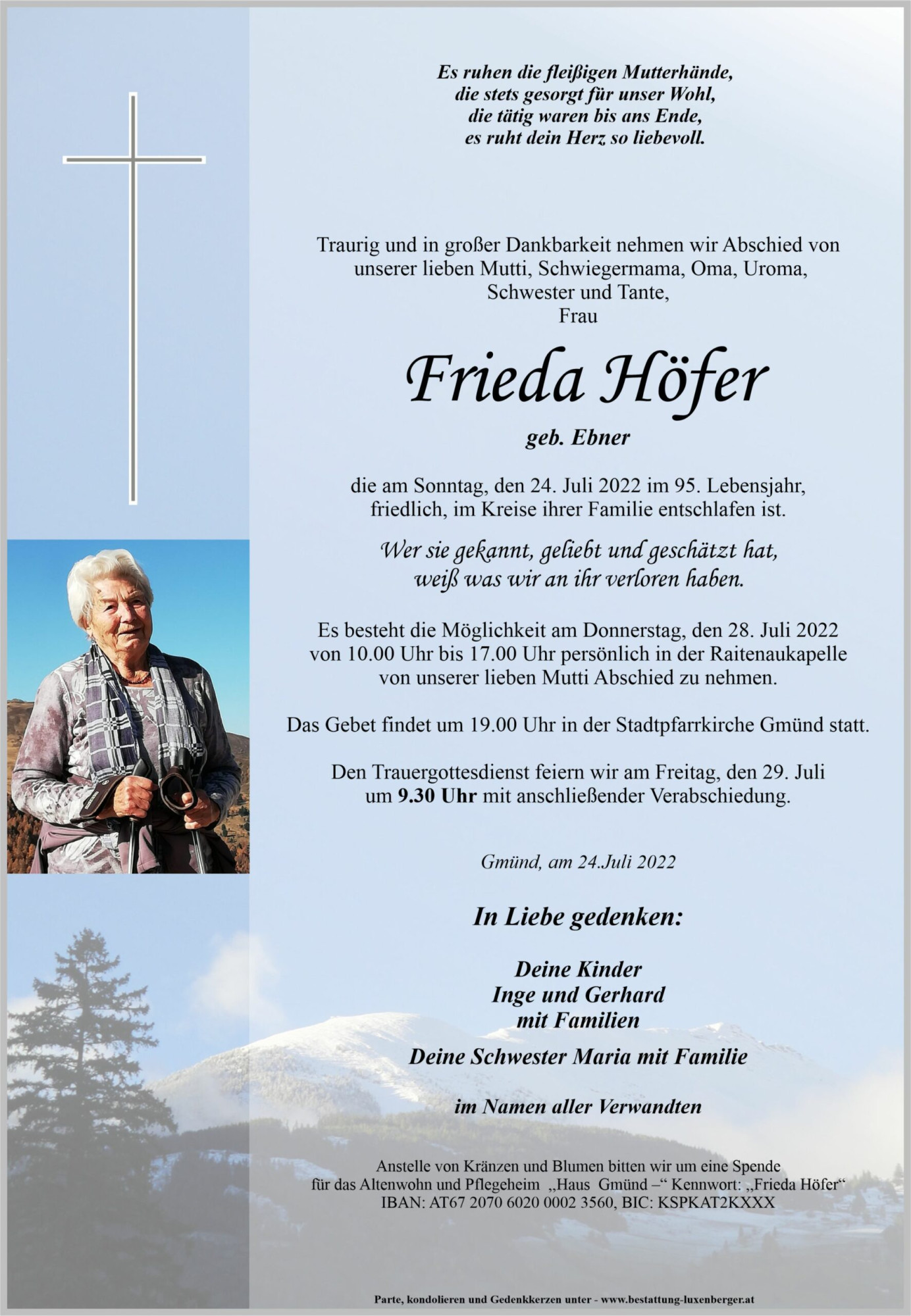 Traueranzeige von Frieda Höfer