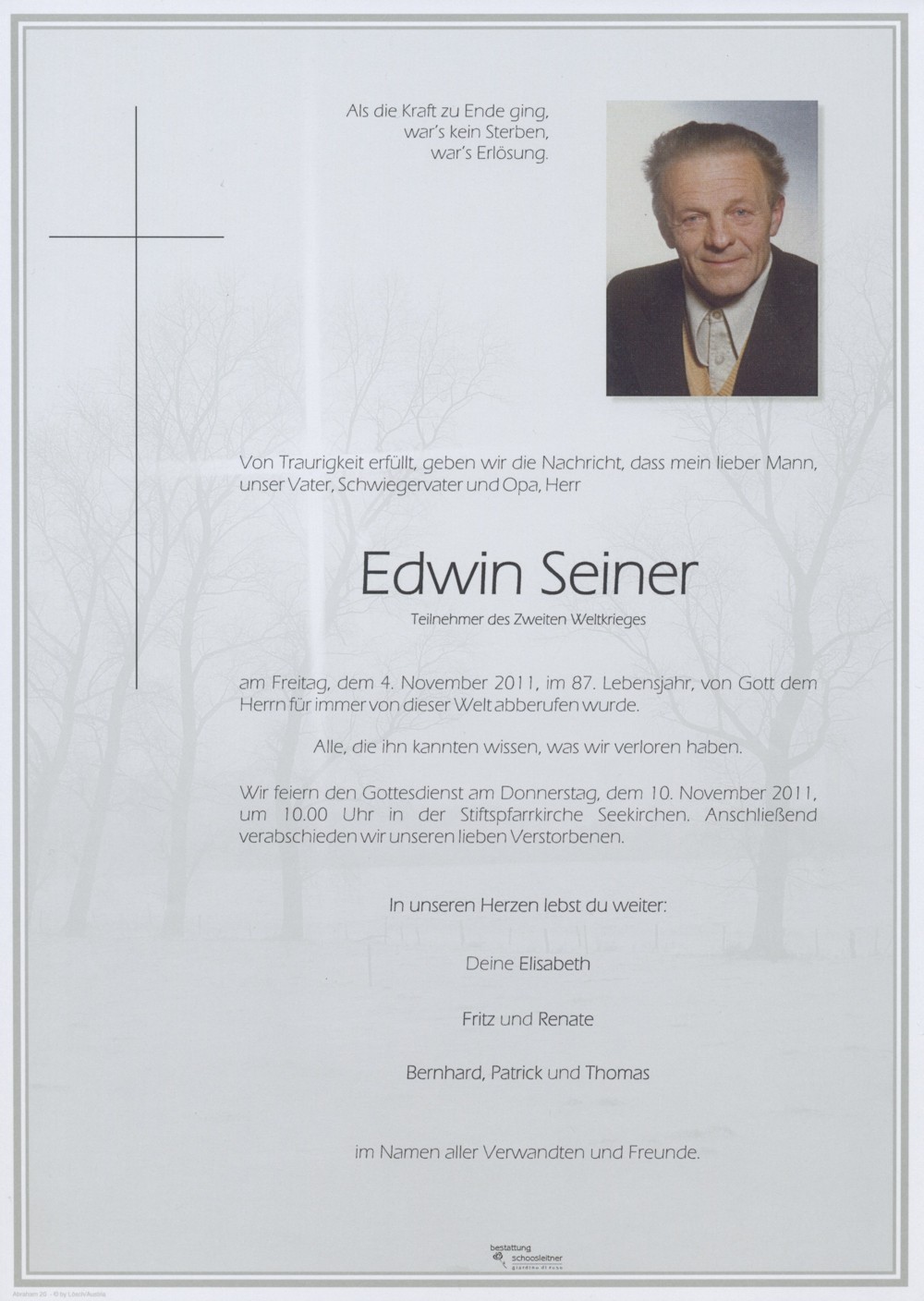 Traueranzeige von Edwin Seiner