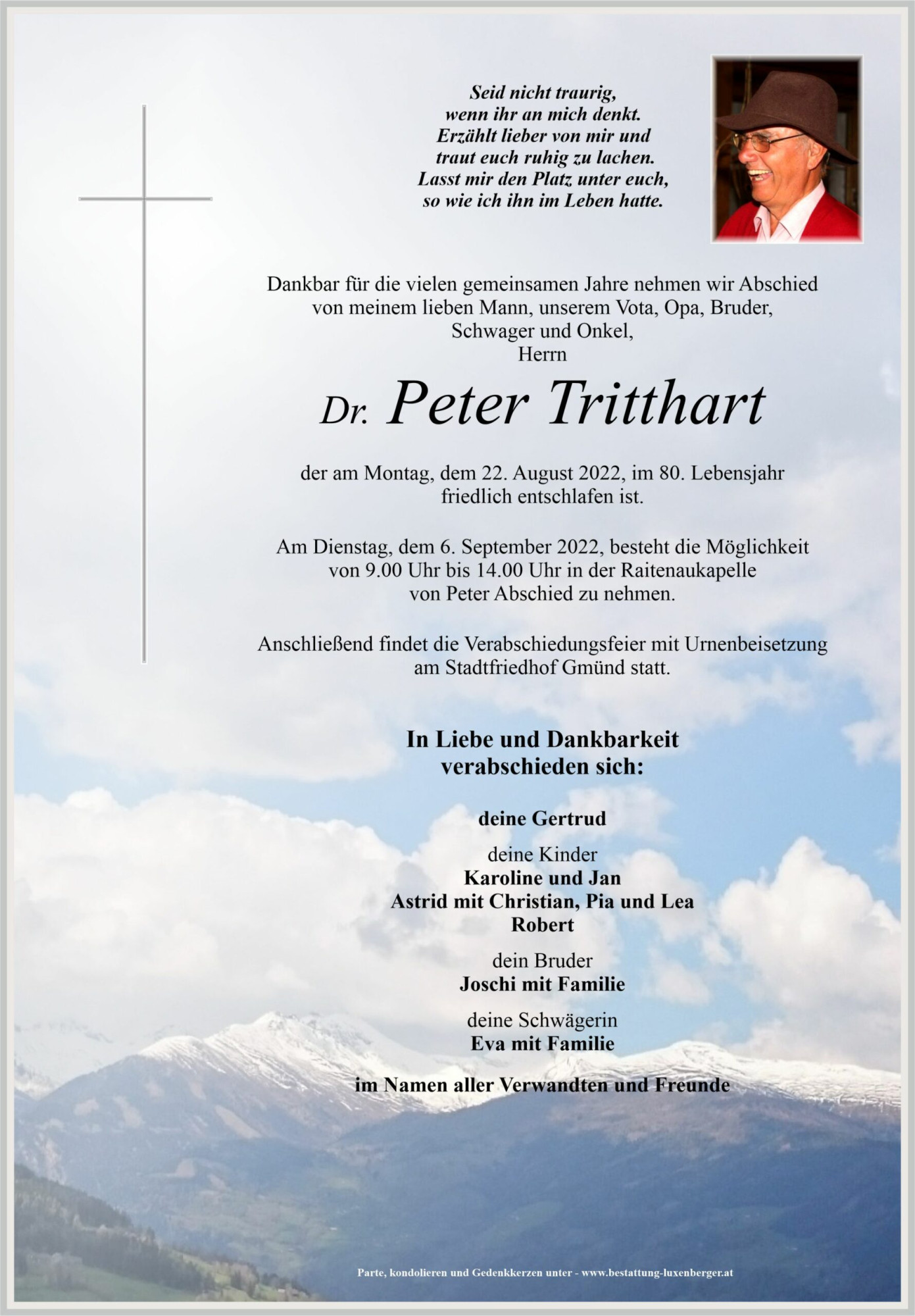 Traueranzeige von Dr. Peter Tritthart