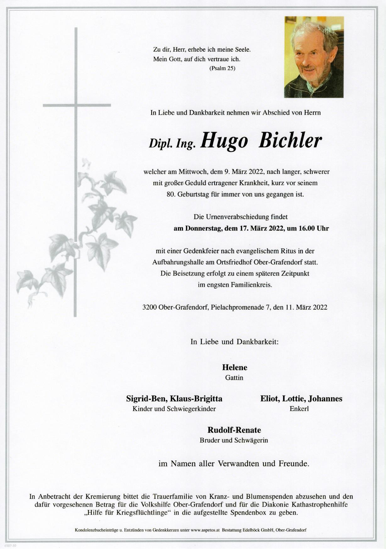 Traueranzeige von Dipl. Ing. Hugo Bichler