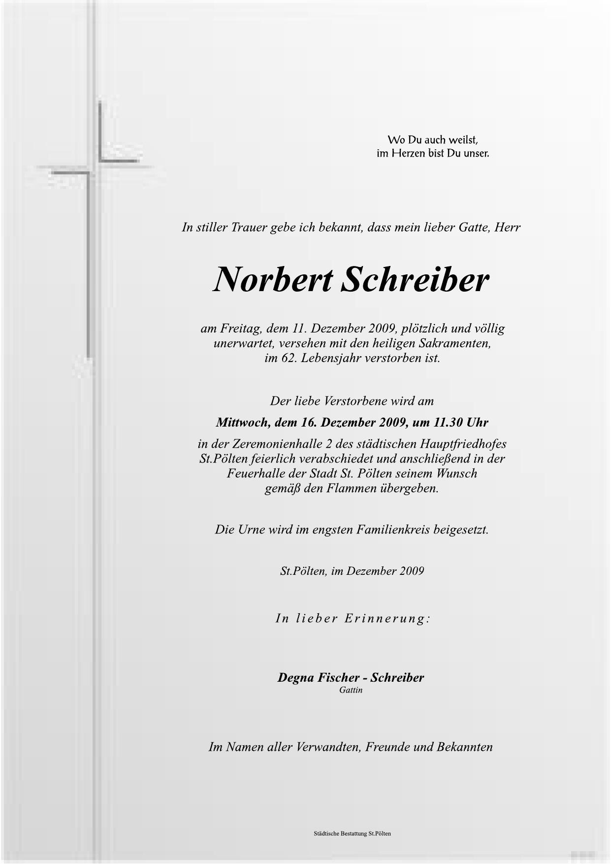 Traueranzeige von Norbert Schreiber