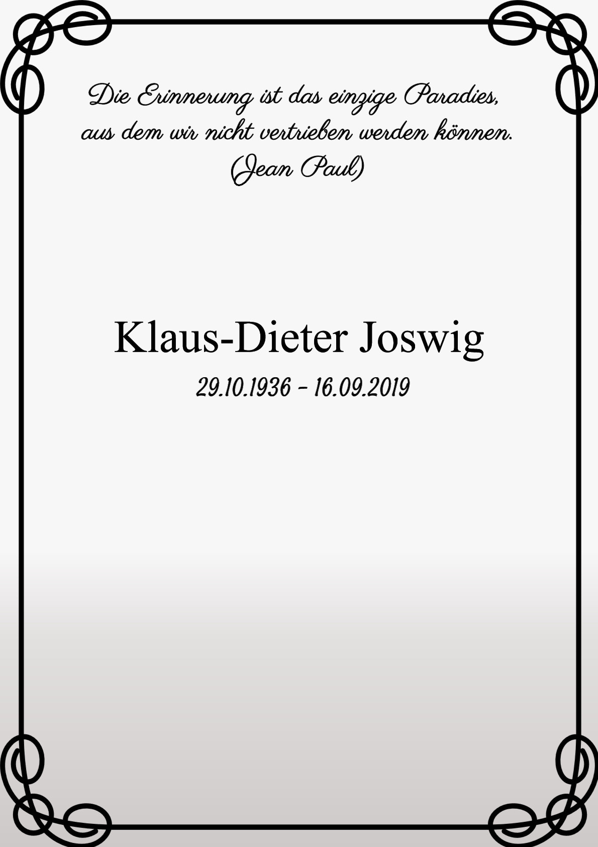 Traueranzeige von Klaus-Dieter Joswig