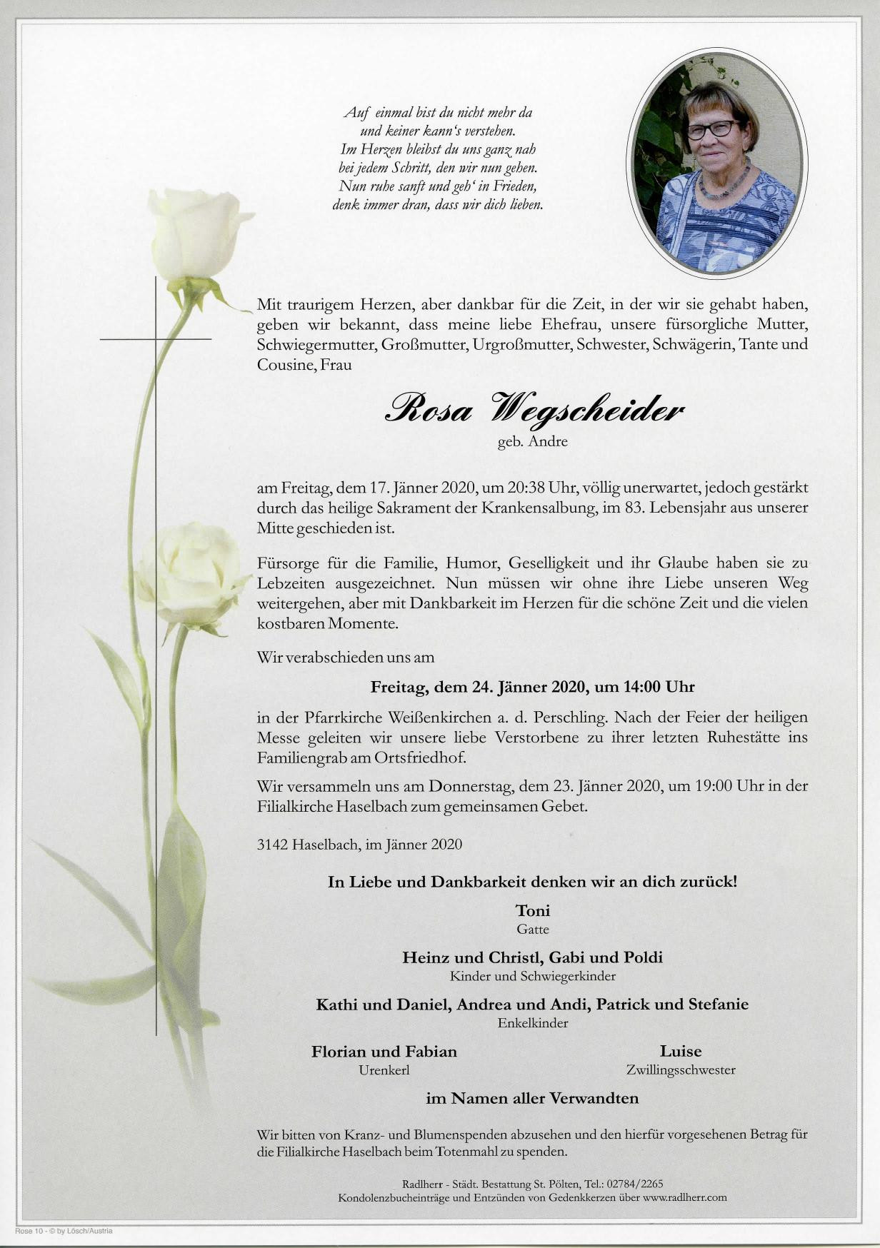 Traueranzeige von Rosa Wegscheider