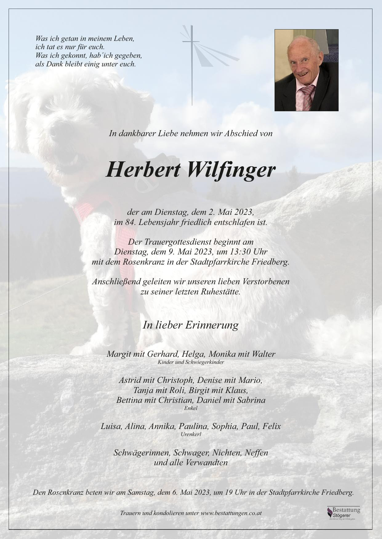 Traueranzeige von Herbert Wilfinger