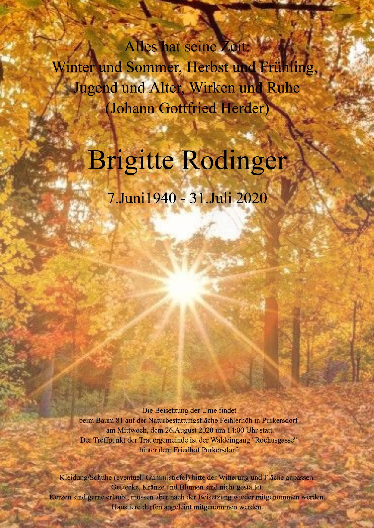Traueranzeige von Brigitte Rodinger