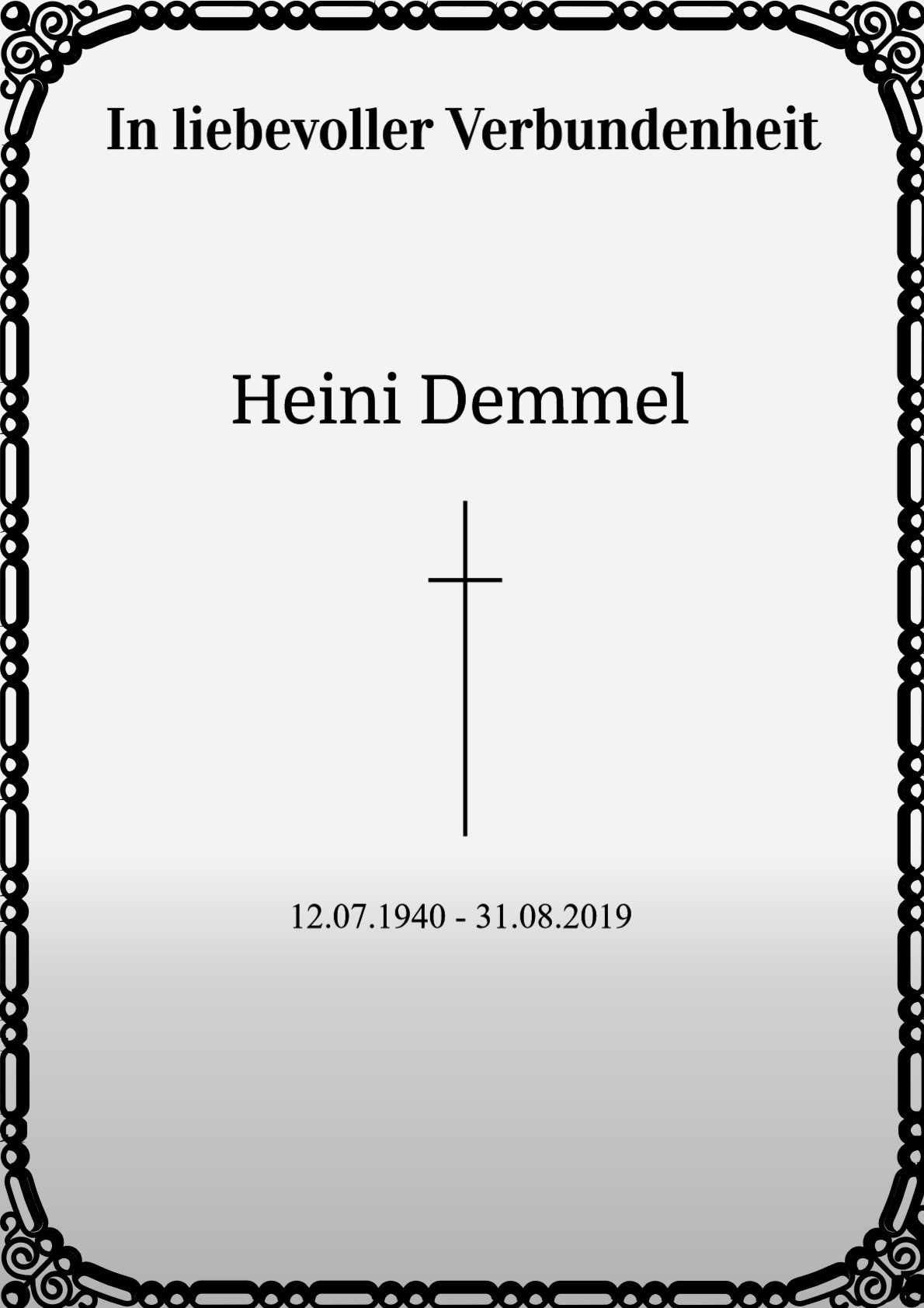 Traueranzeige von Heini Demmel
