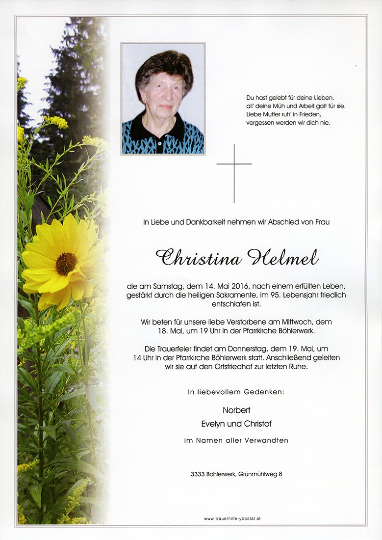 Traueranzeige von Christina Helmel