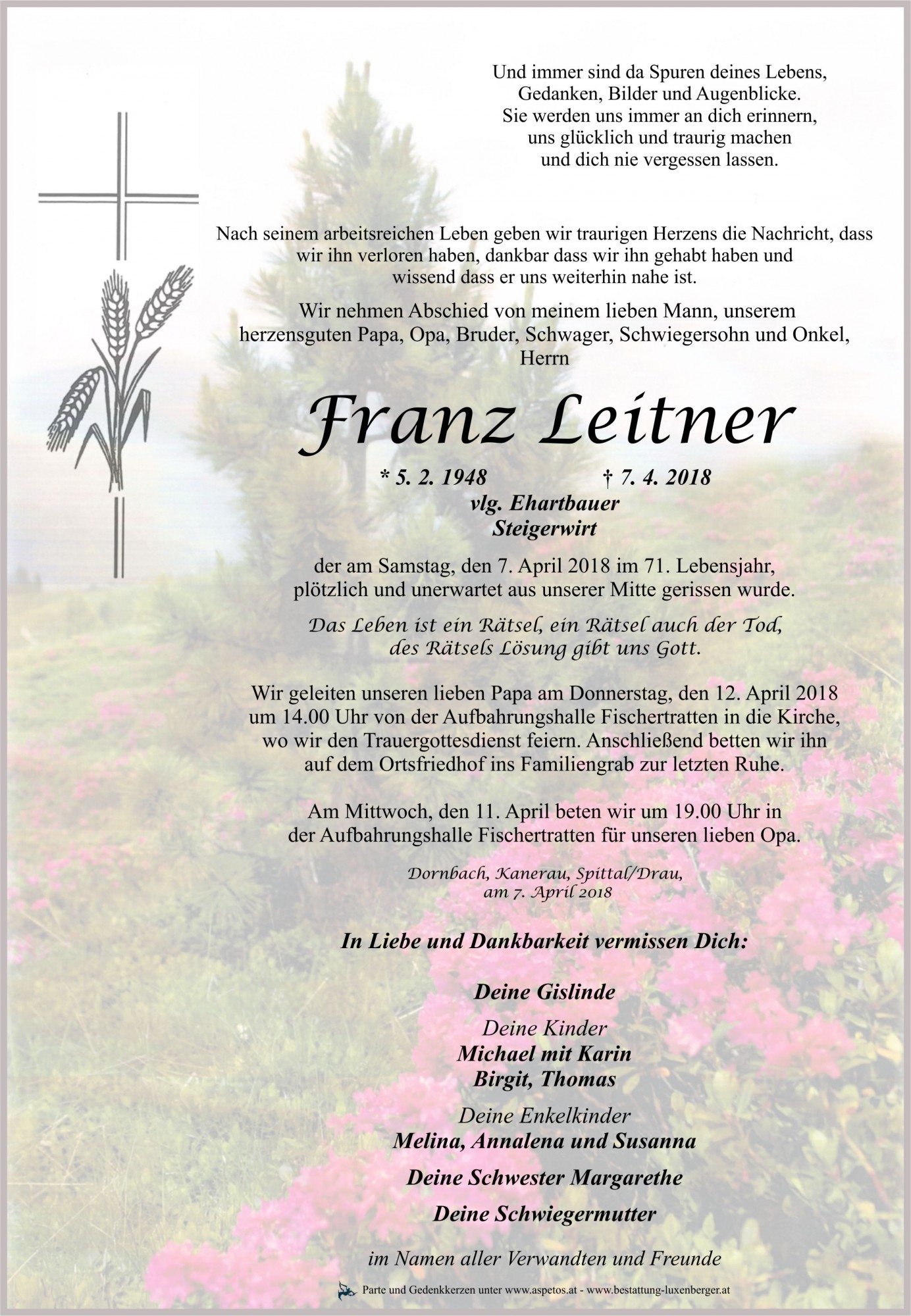 Traueranzeige von Franz Leitner