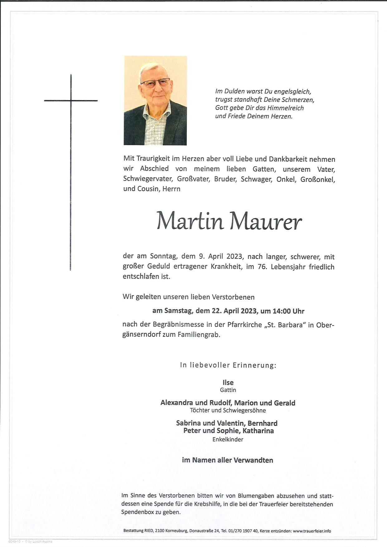 Traueranzeige von Martin Maurer