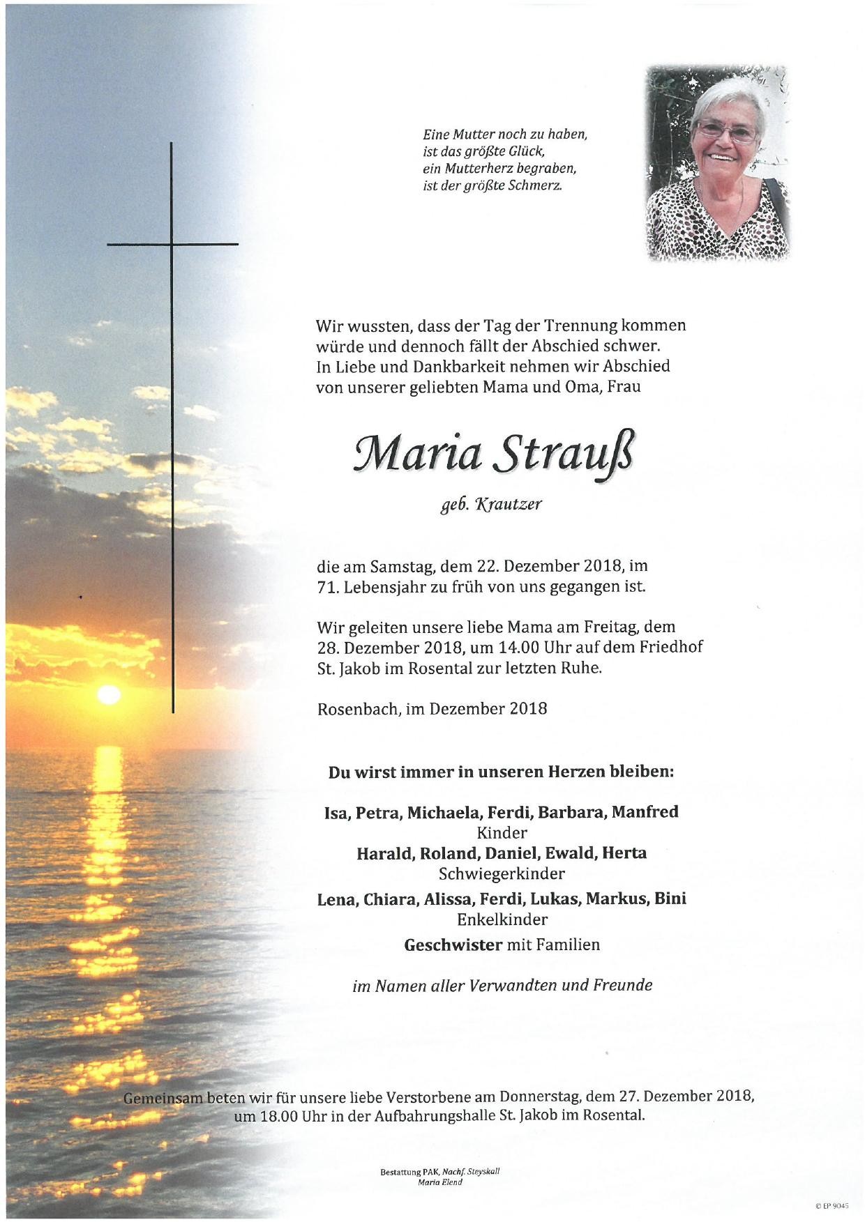 Traueranzeige von Maria Strauß