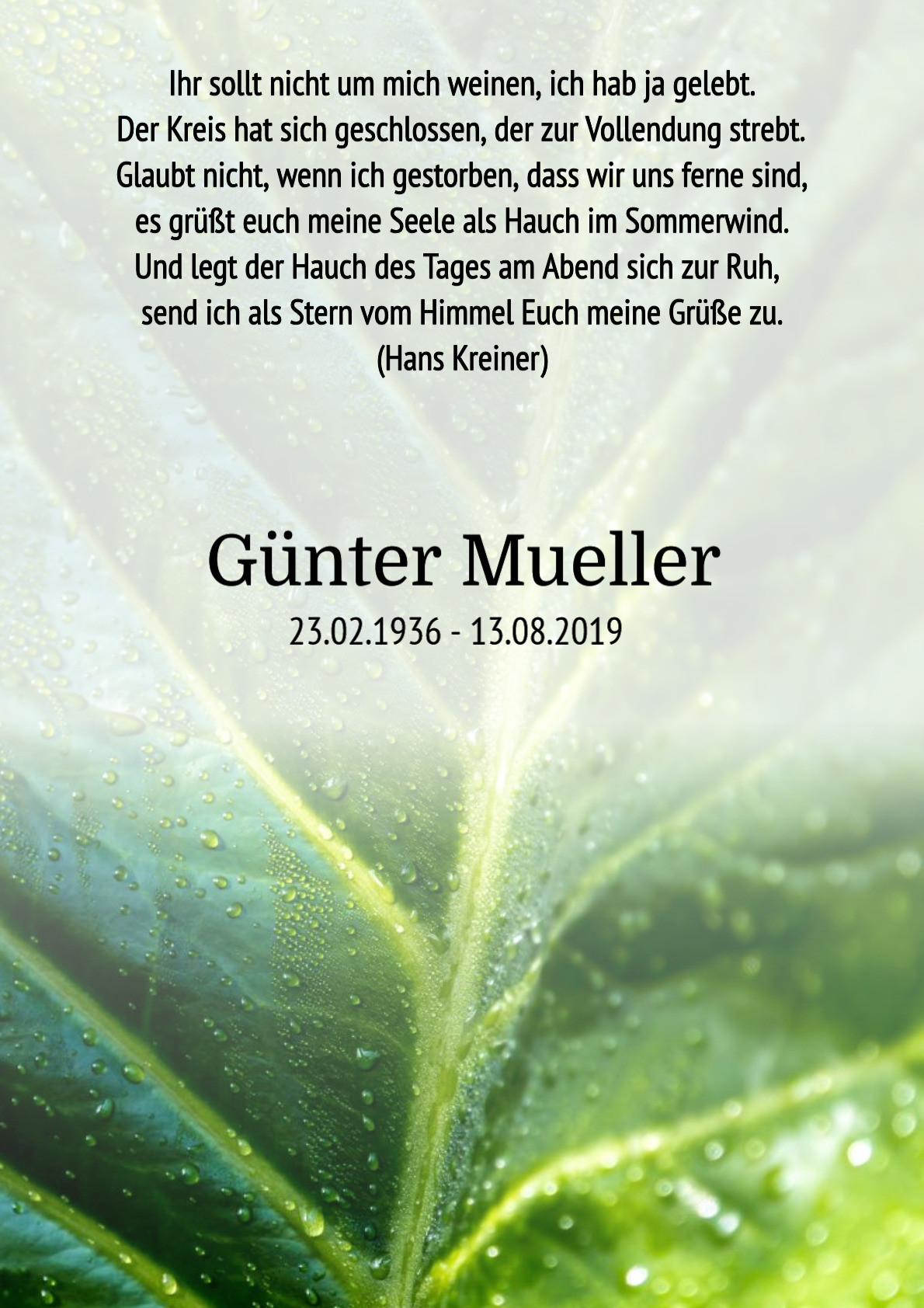 Traueranzeige von Günter Mueller
