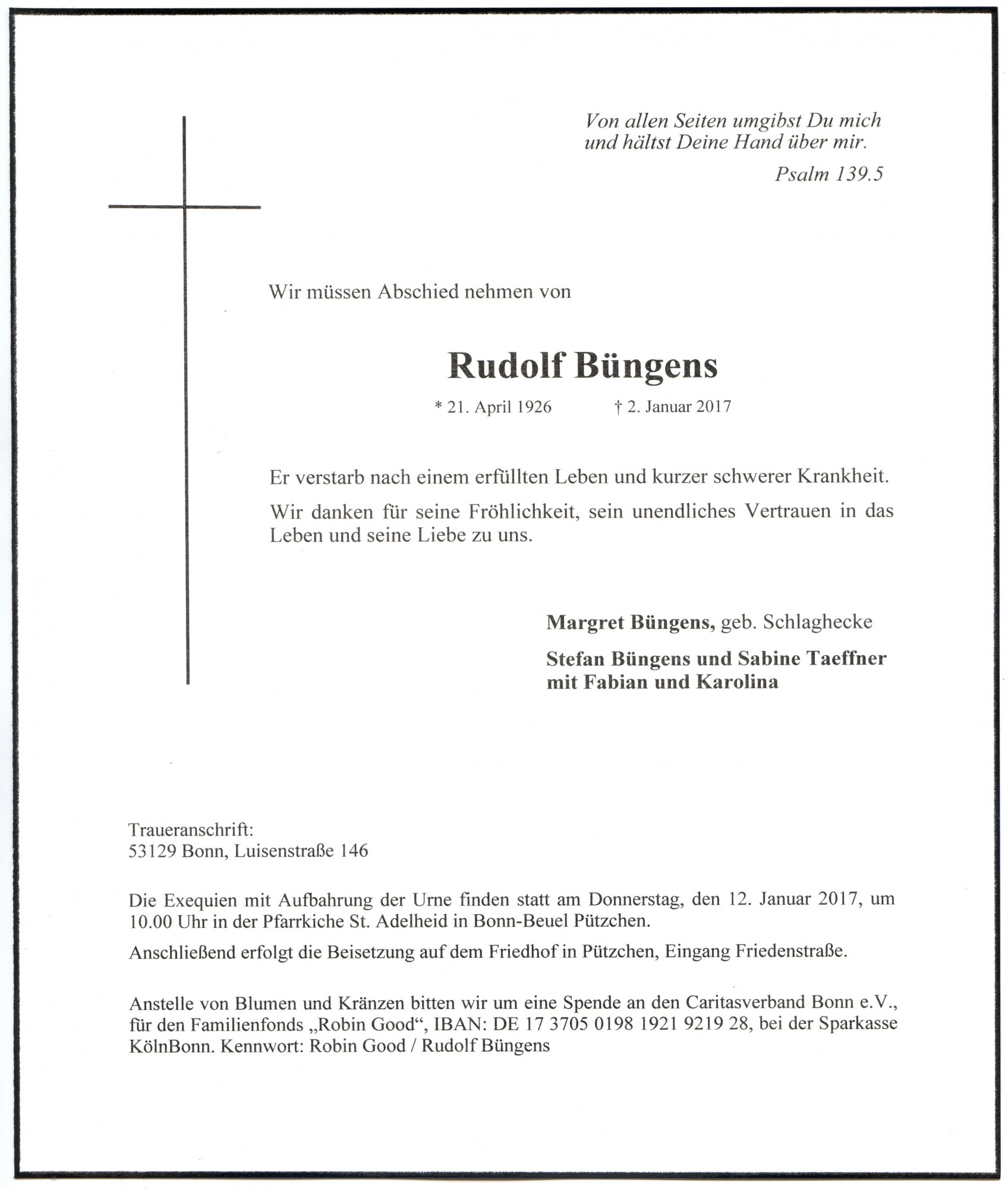 Traueranzeige von Rudolf Büngens