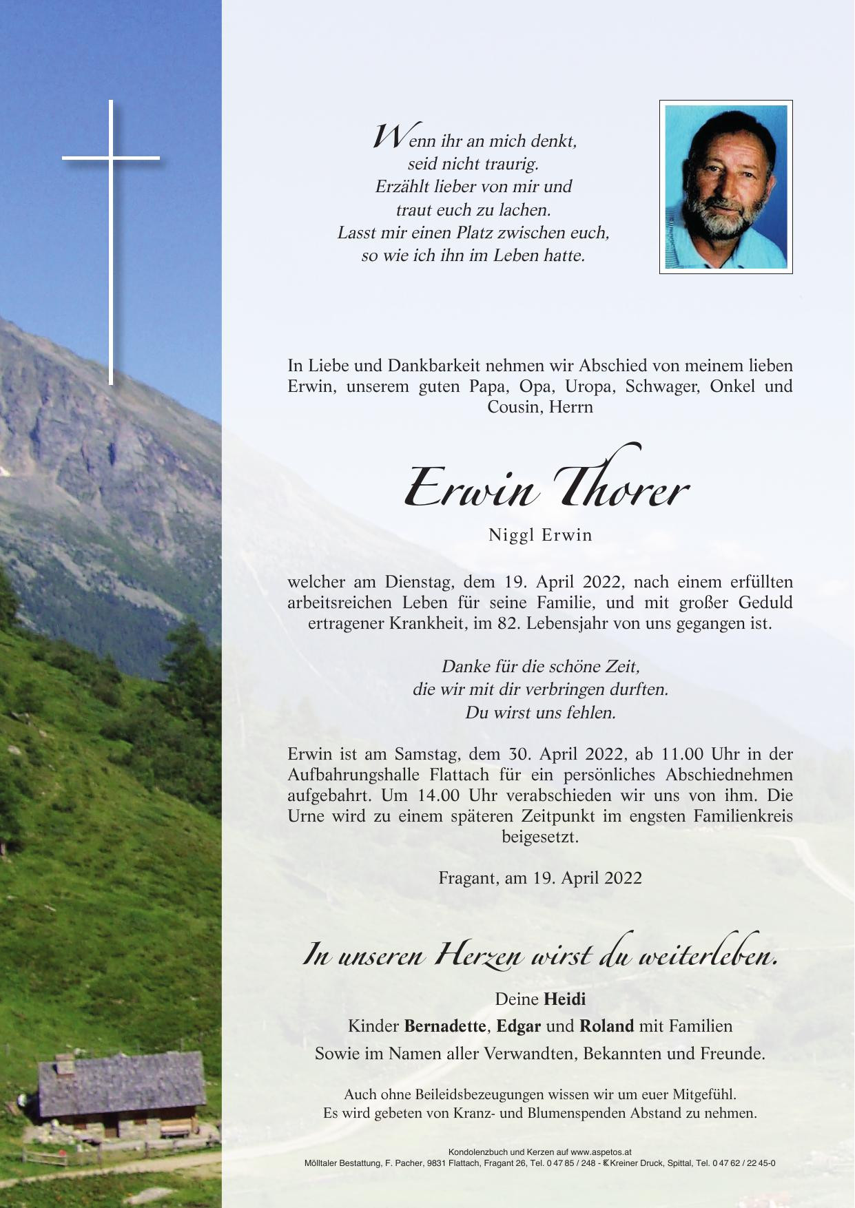 Traueranzeige von Erwin Thorer