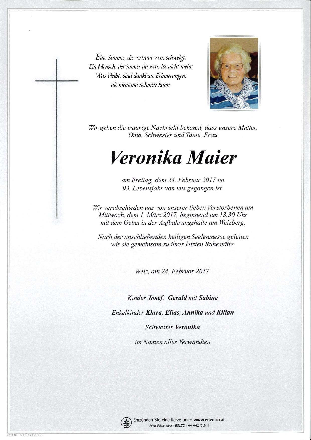 Traueranzeige von Veronika Maier