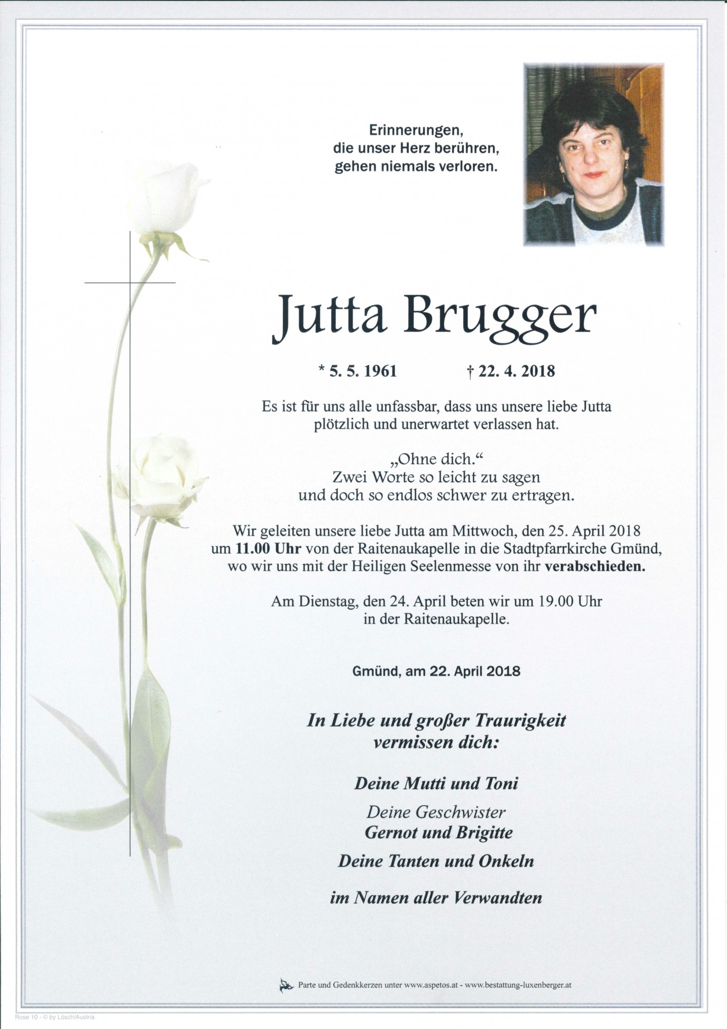 Traueranzeige von Jutta Brugger