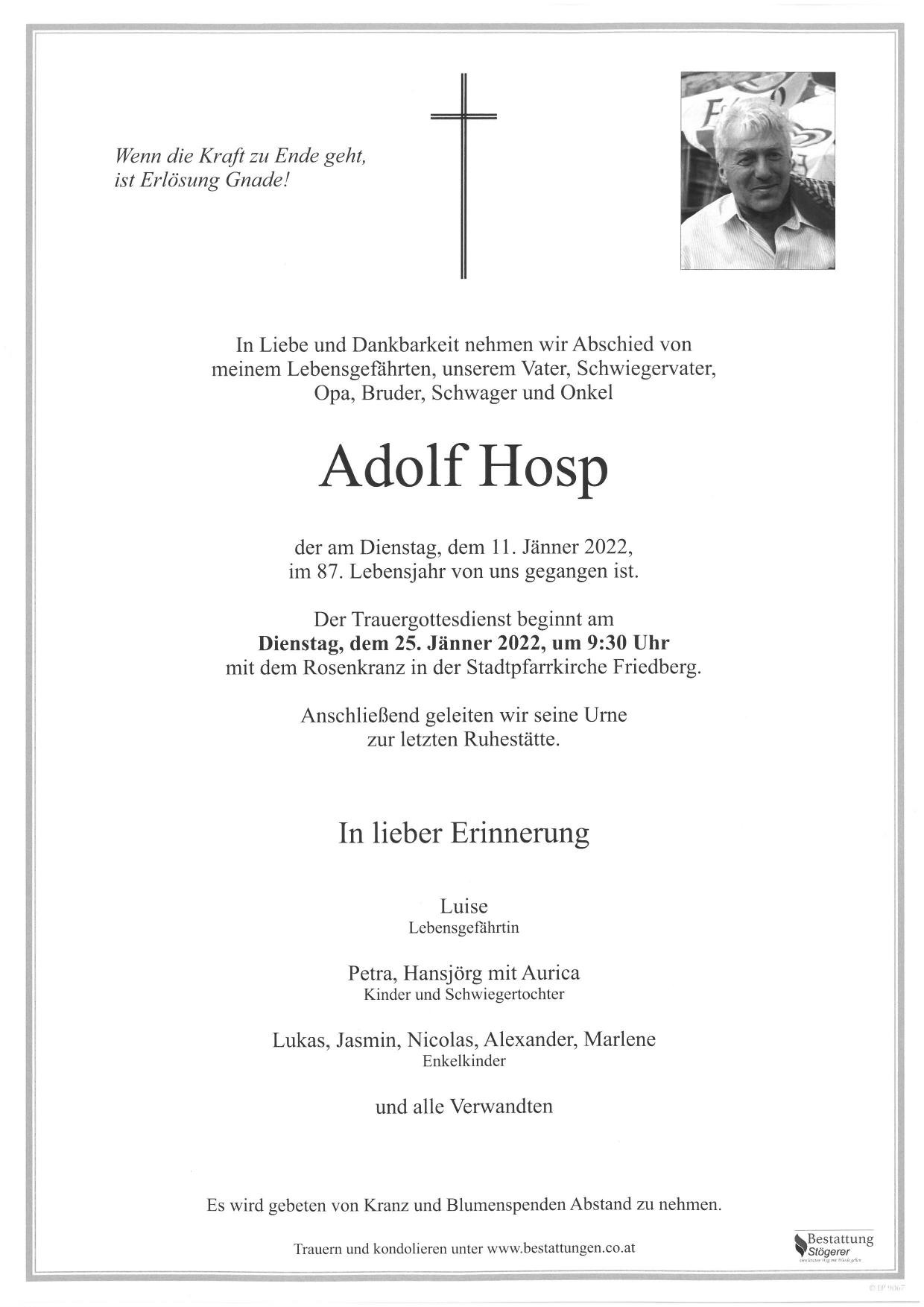 Traueranzeige von Adolf Hosp
