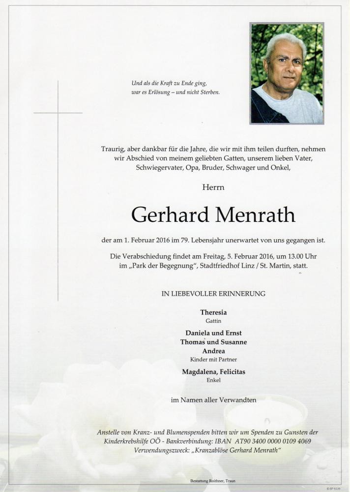 Traueranzeige von Gerhard Menrath