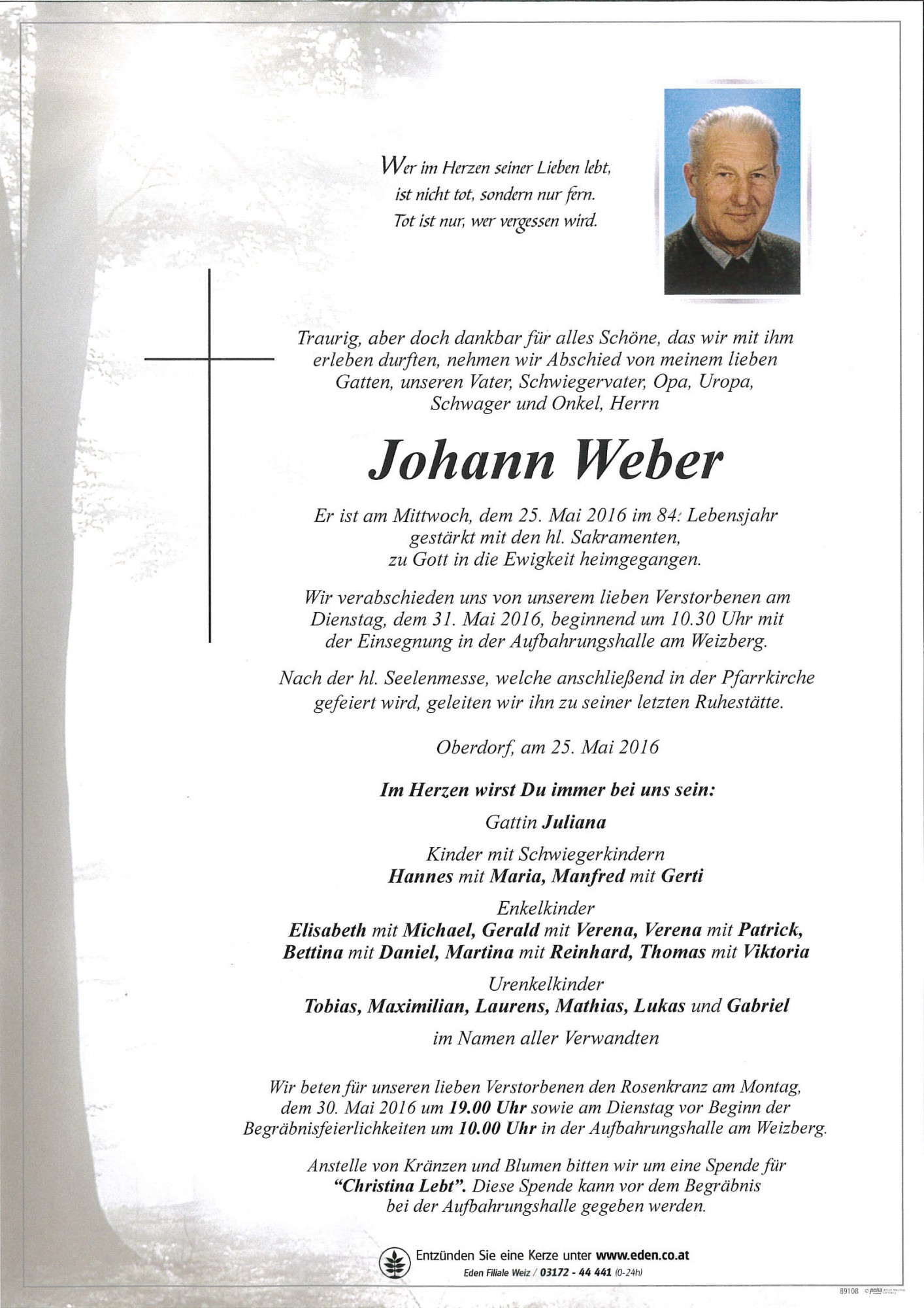 Traueranzeige von Johann Weber