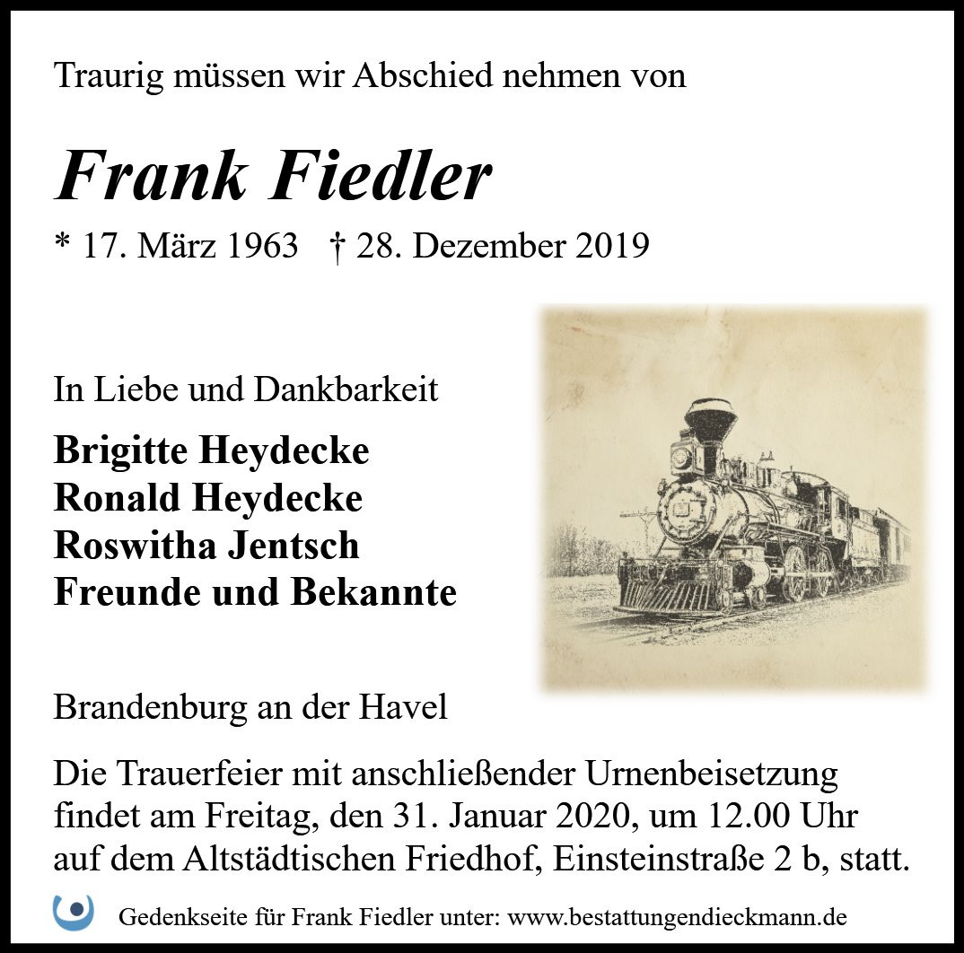 Traueranzeige von Frank Fiedler