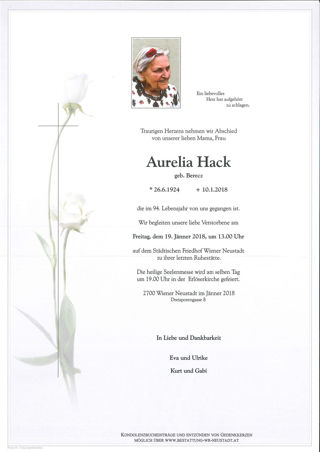 Traueranzeige von Aurelia Hack
