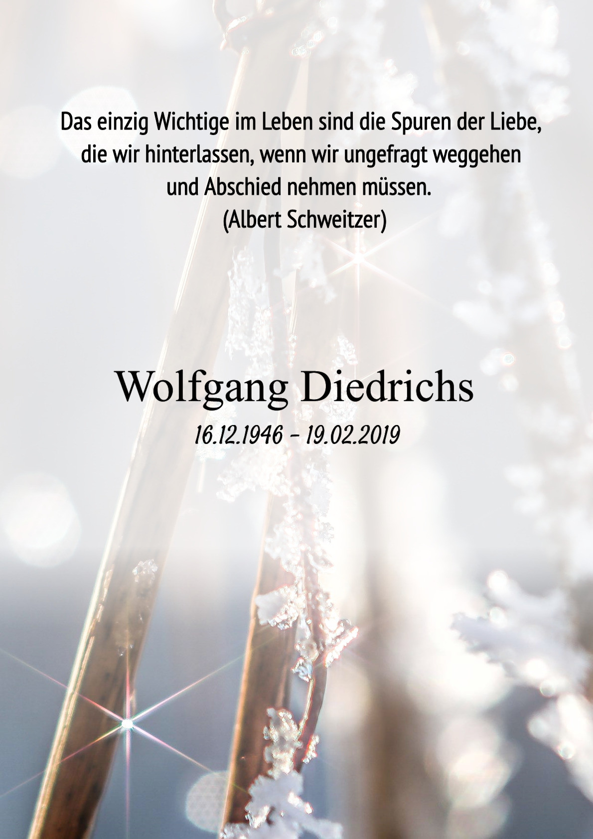 Traueranzeige von Wolfgang Diedrichs