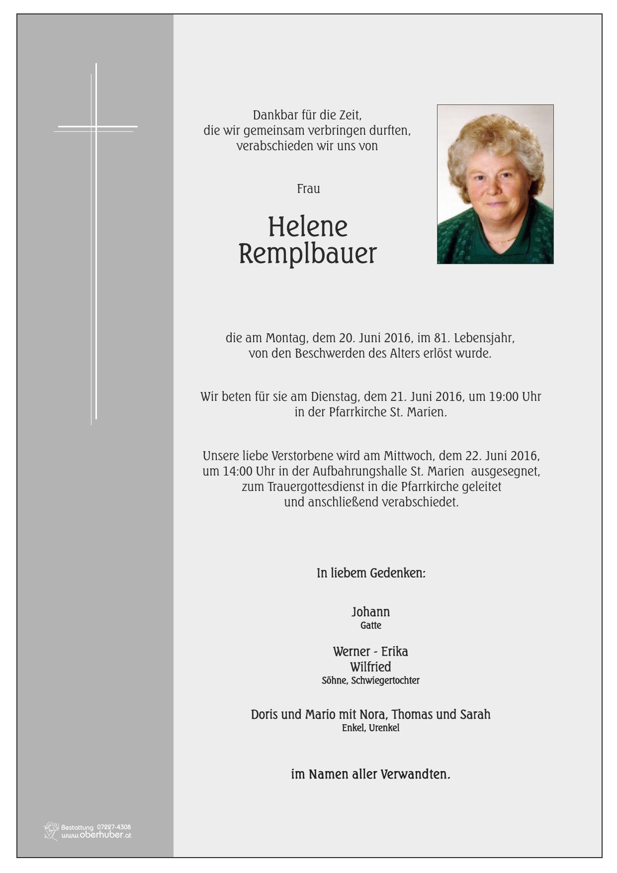Traueranzeige von Helene Remplbauer