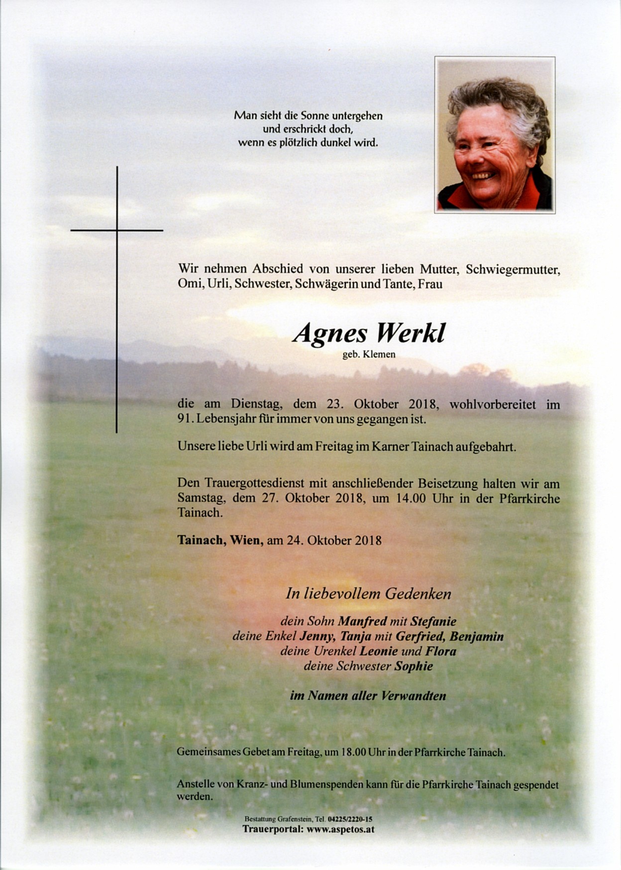 Traueranzeige von Agnes Werkl