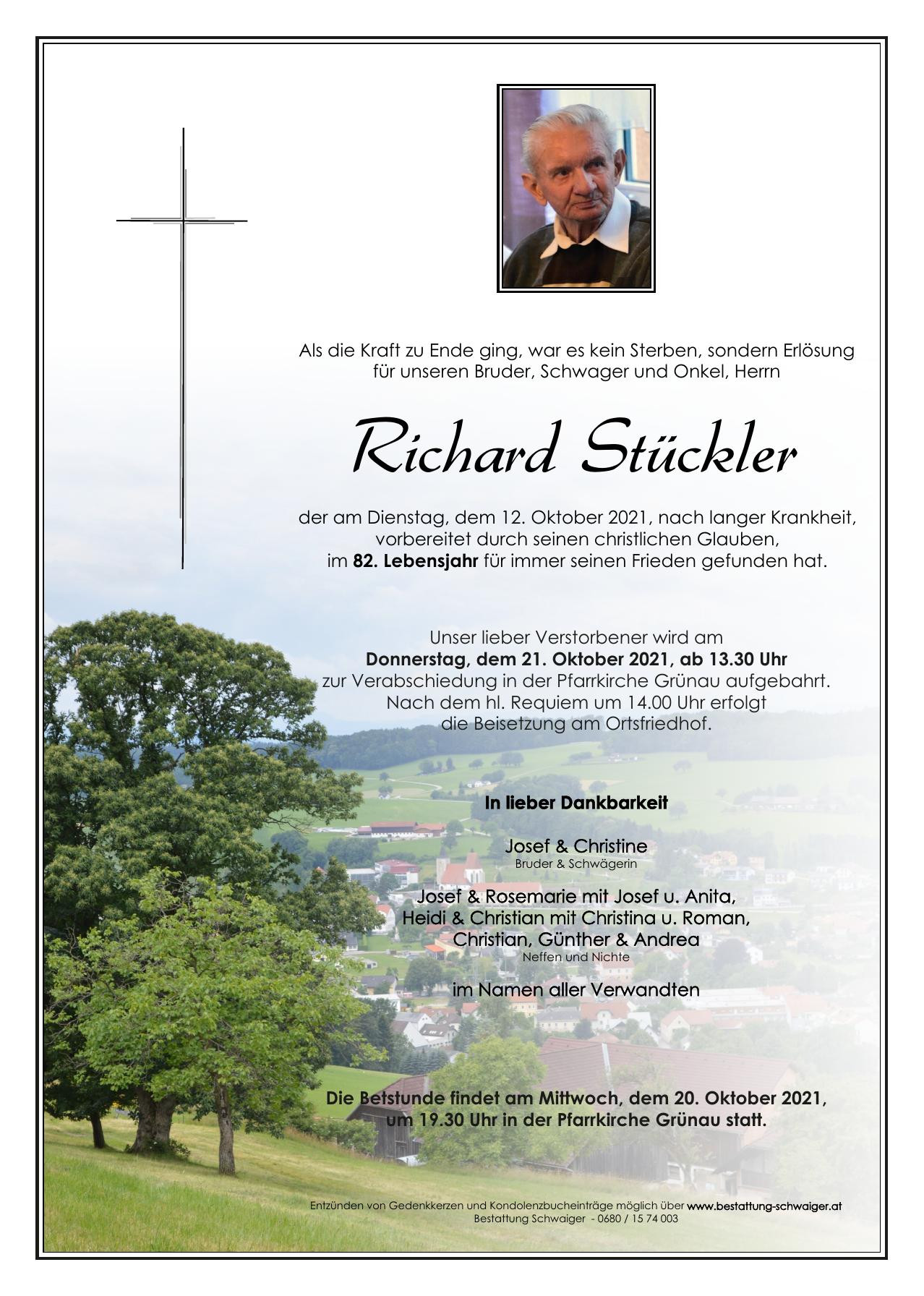 Traueranzeige von Richard Stückler