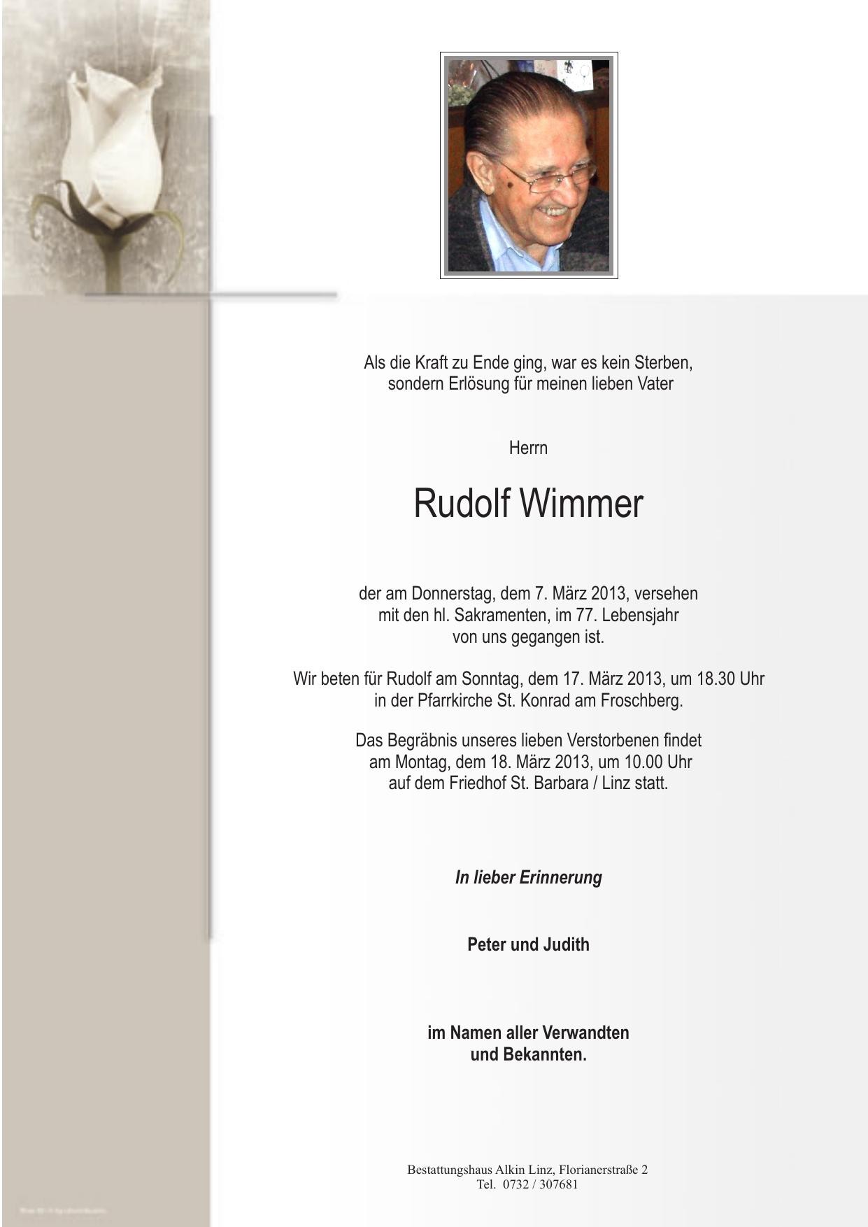 Traueranzeige von Rudolf Wimmer
