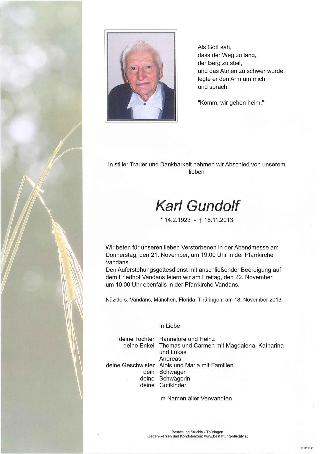 Traueranzeige von Karl Gundolf
