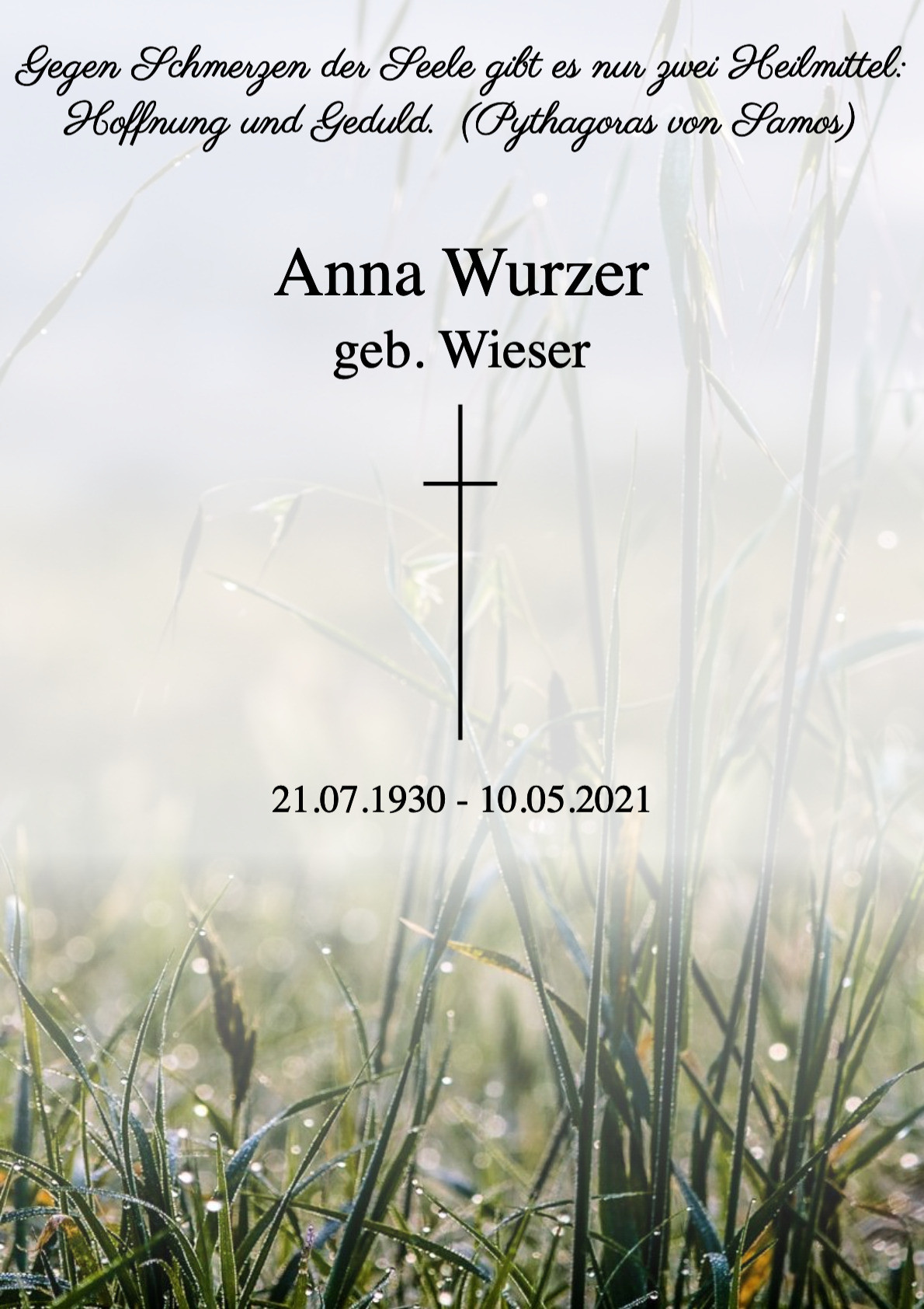 Traueranzeige von Anna Wurzer