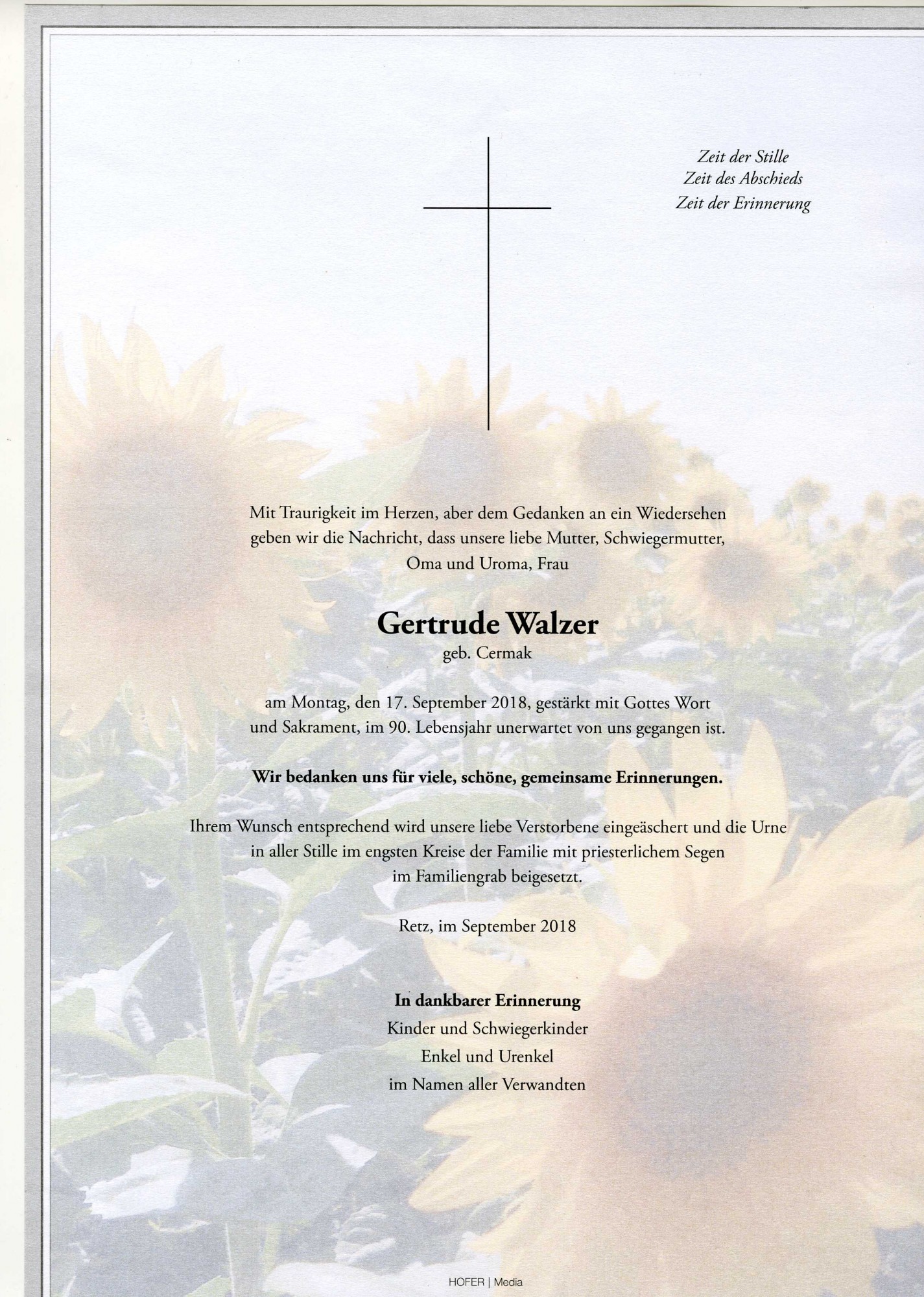 Traueranzeige von Gertrude Walzer