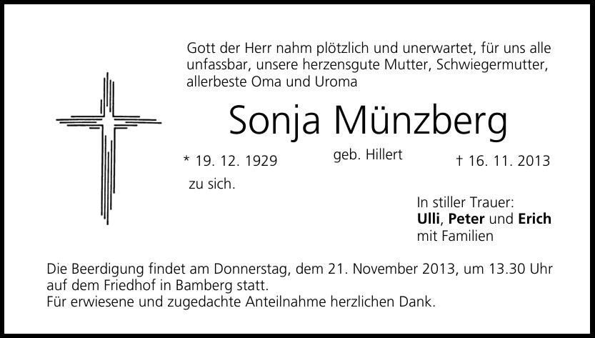 Traueranzeige von Sonja Münzberg