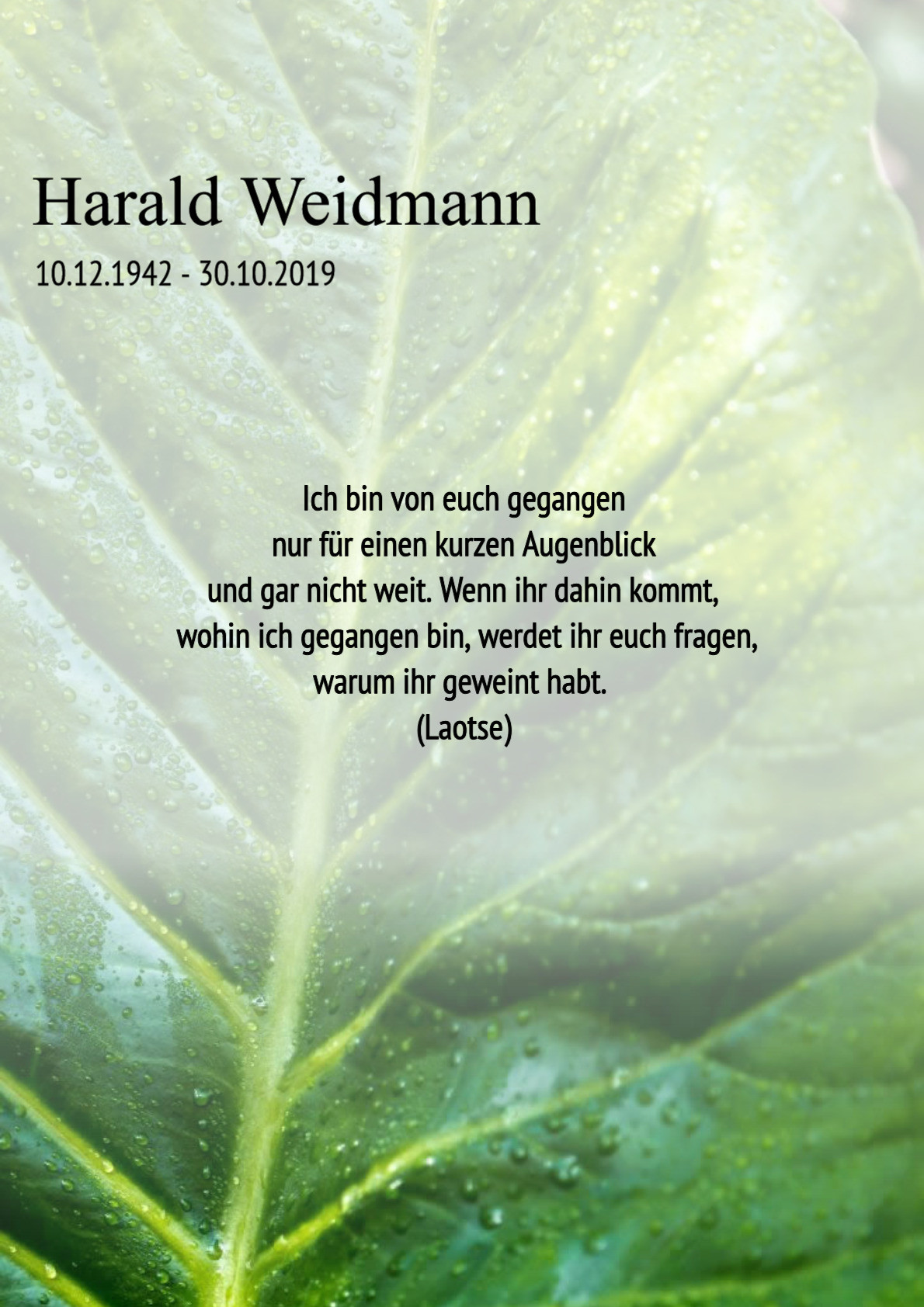 Traueranzeige von Harald Weidmann