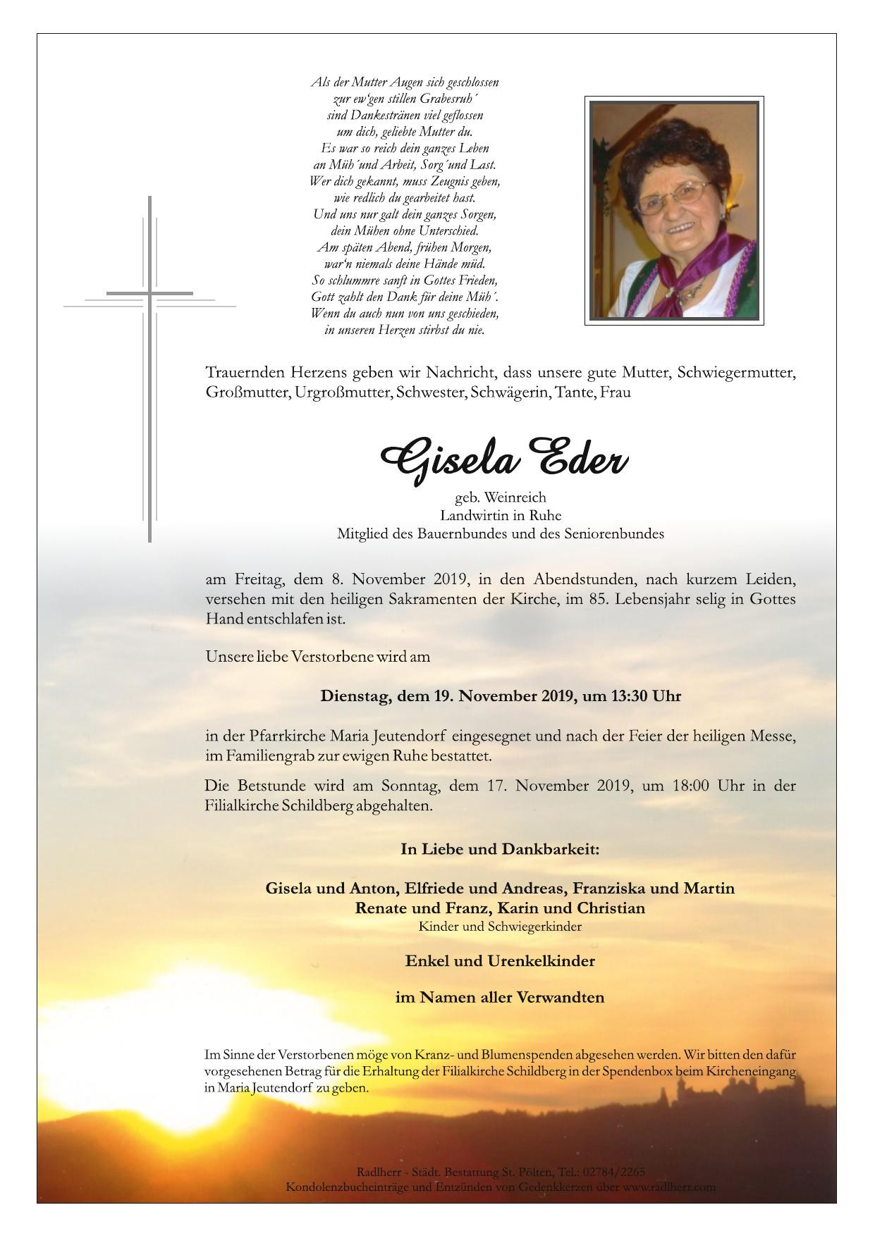 Traueranzeige von Gisela Eder