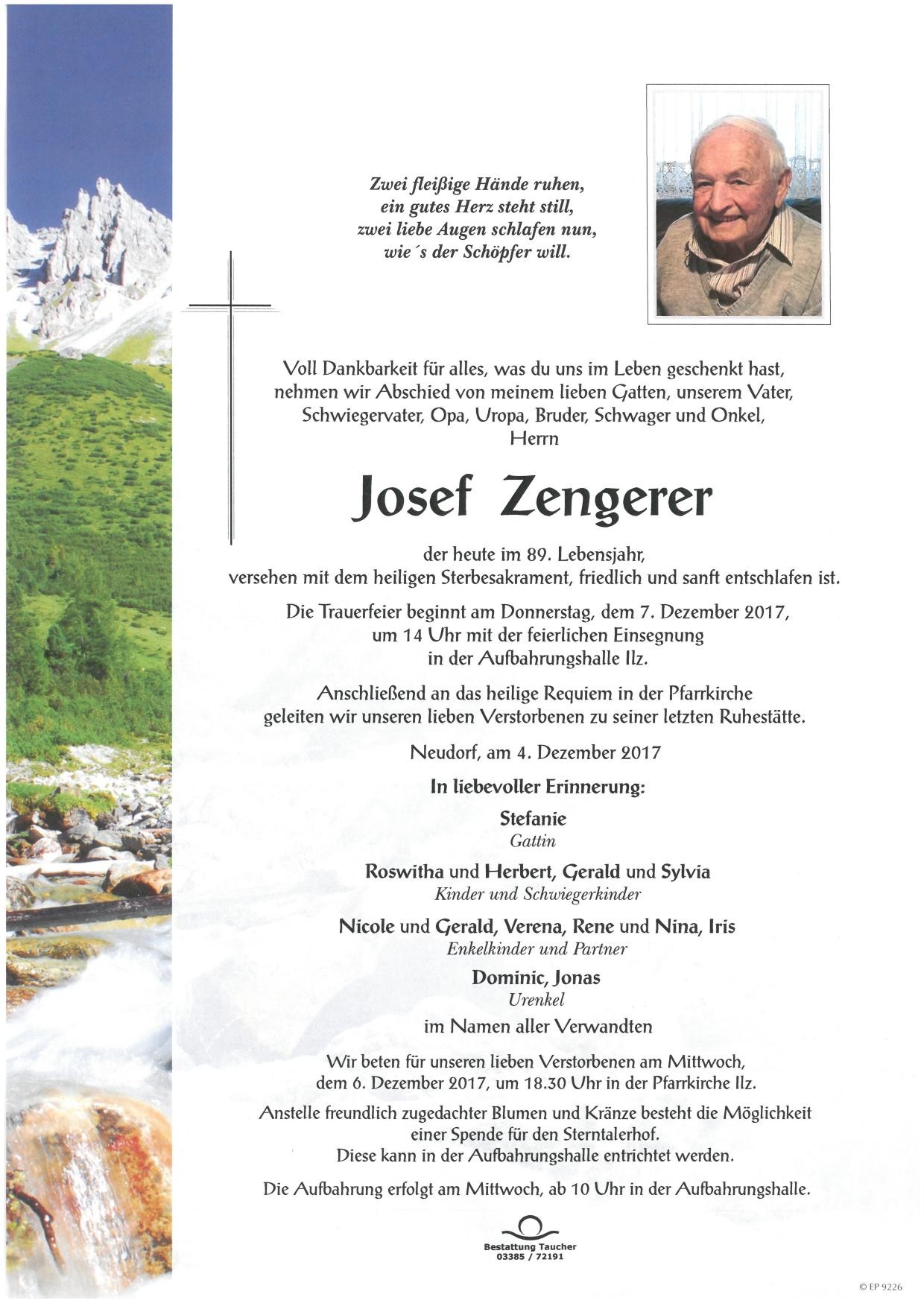 Traueranzeige von Josef Zengerer