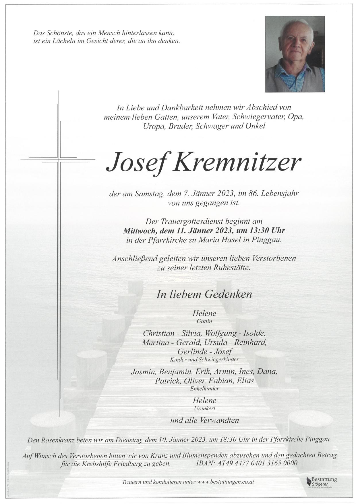 Traueranzeige von Josef Kremnitzer