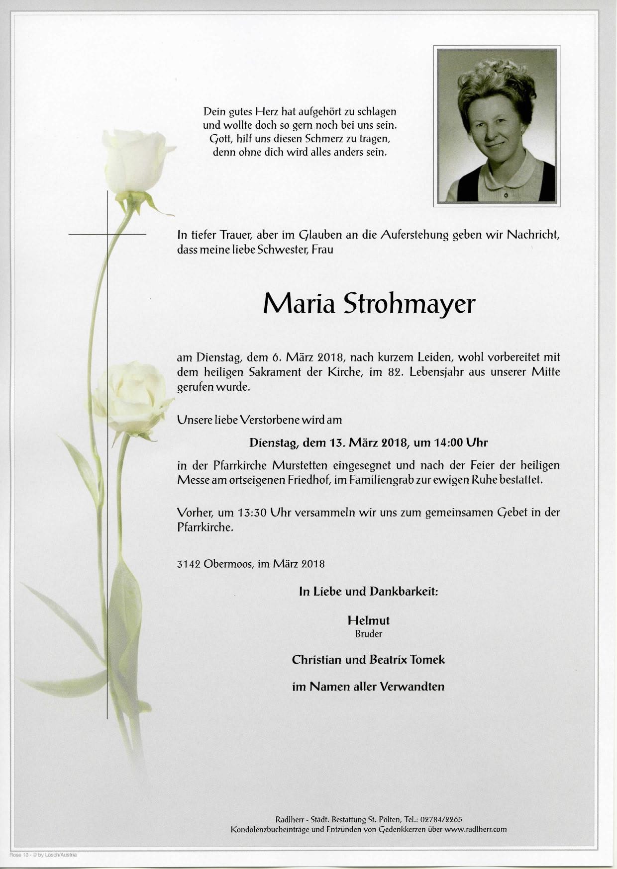 Traueranzeige von Maria Strohmayer