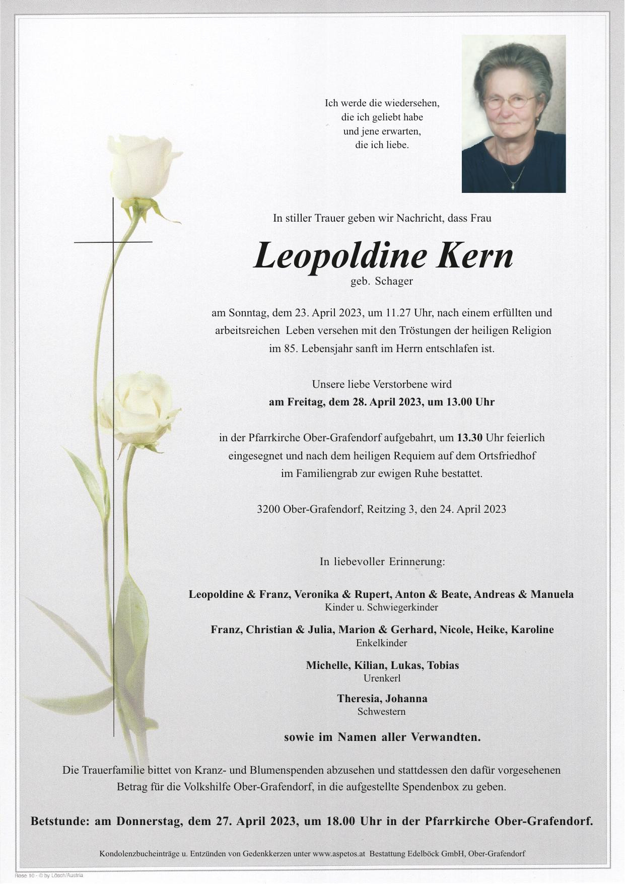 Traueranzeige von Leopoldine Kern