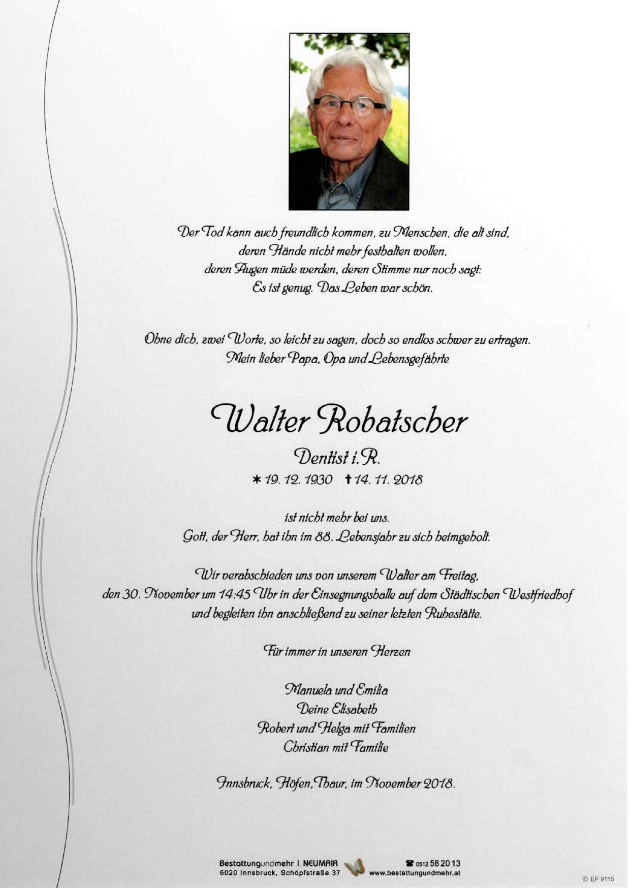 Traueranzeige von Walter Robatscher