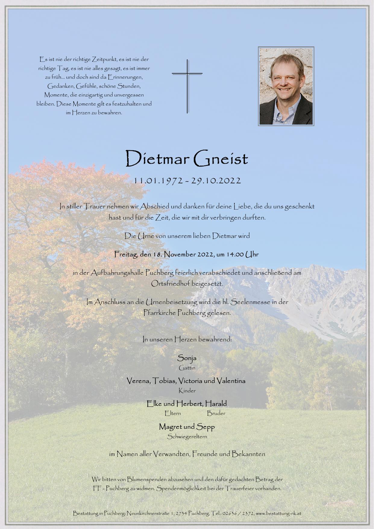 Traueranzeige von Dietmar Gneist