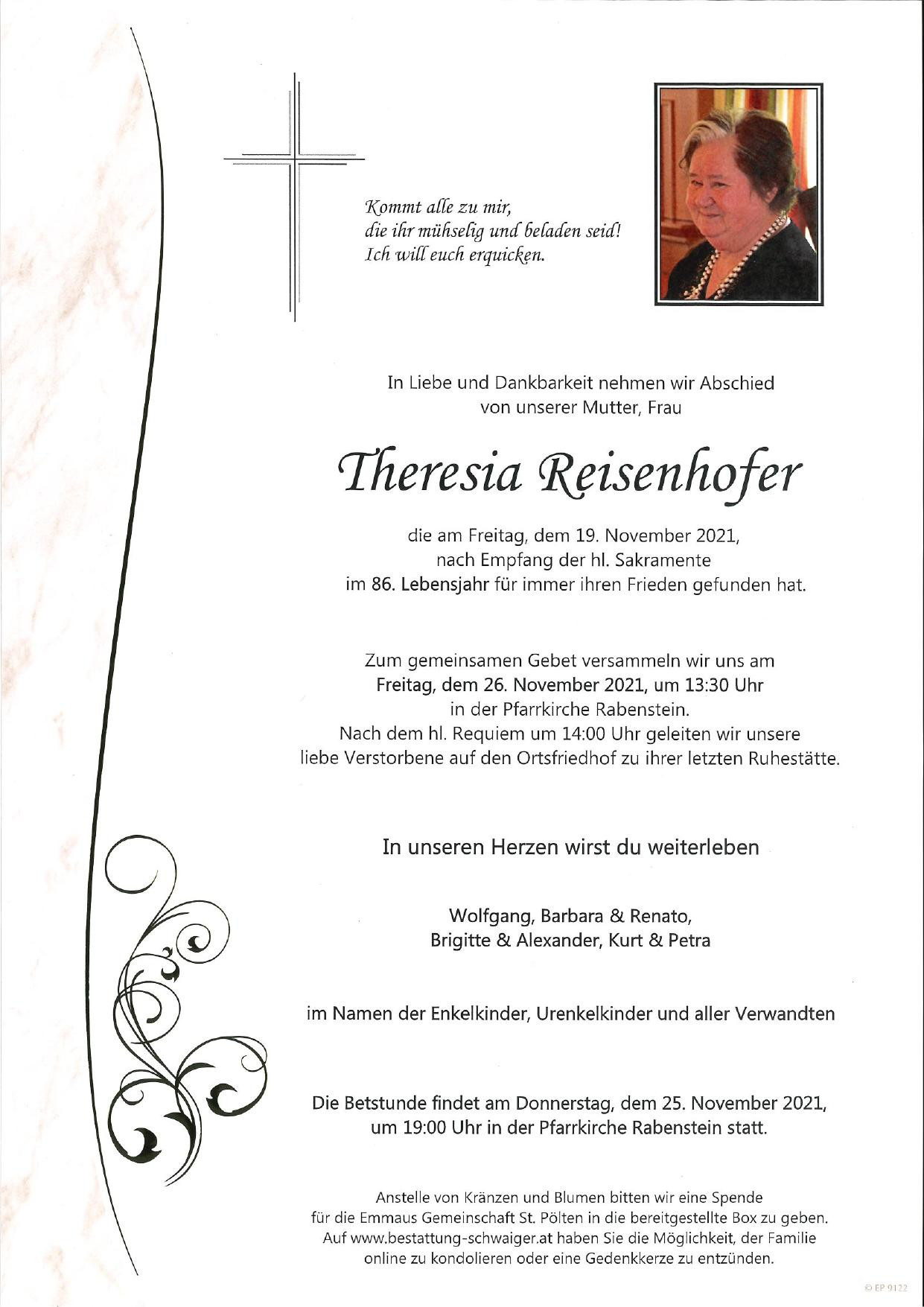Traueranzeige von Theresia Reisenhofer