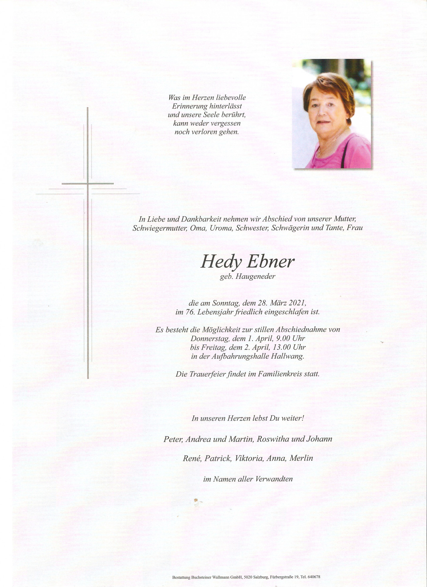 Traueranzeige von Hedy Ebner