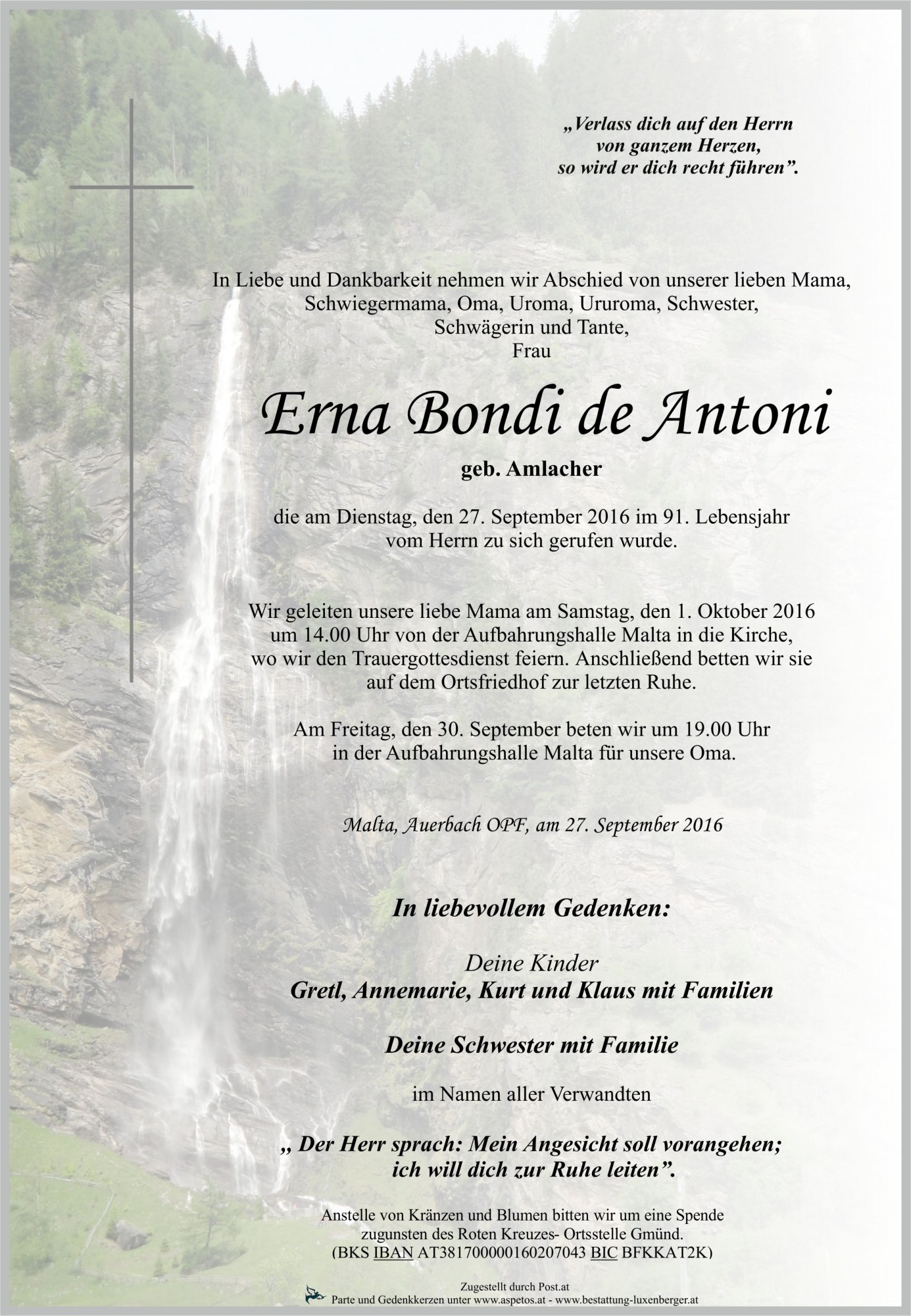 Traueranzeige von Erna Bondi de Antoni